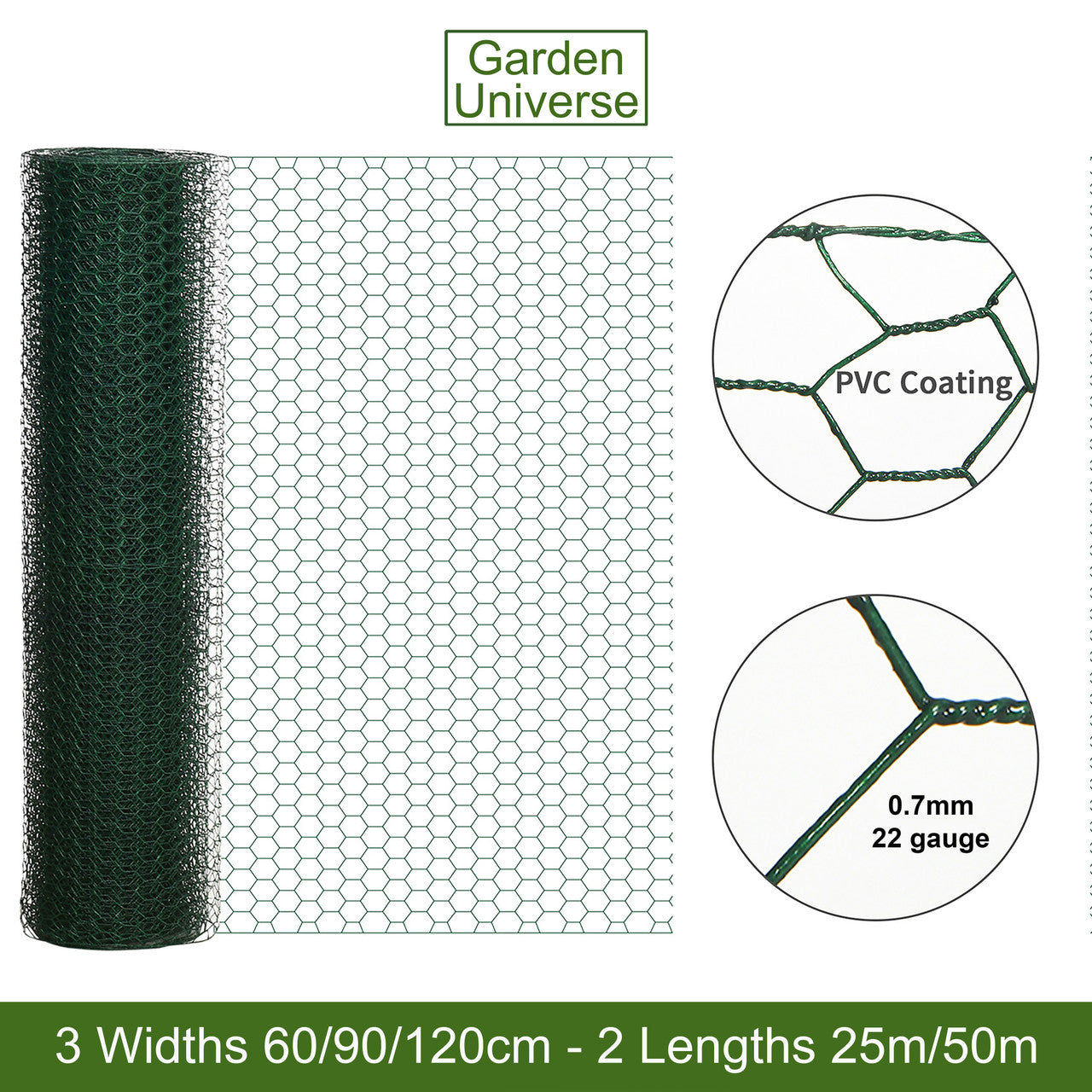 Chicken Wire PVC Coated Green W 60cm x L 25m Fence Aviary W04-2