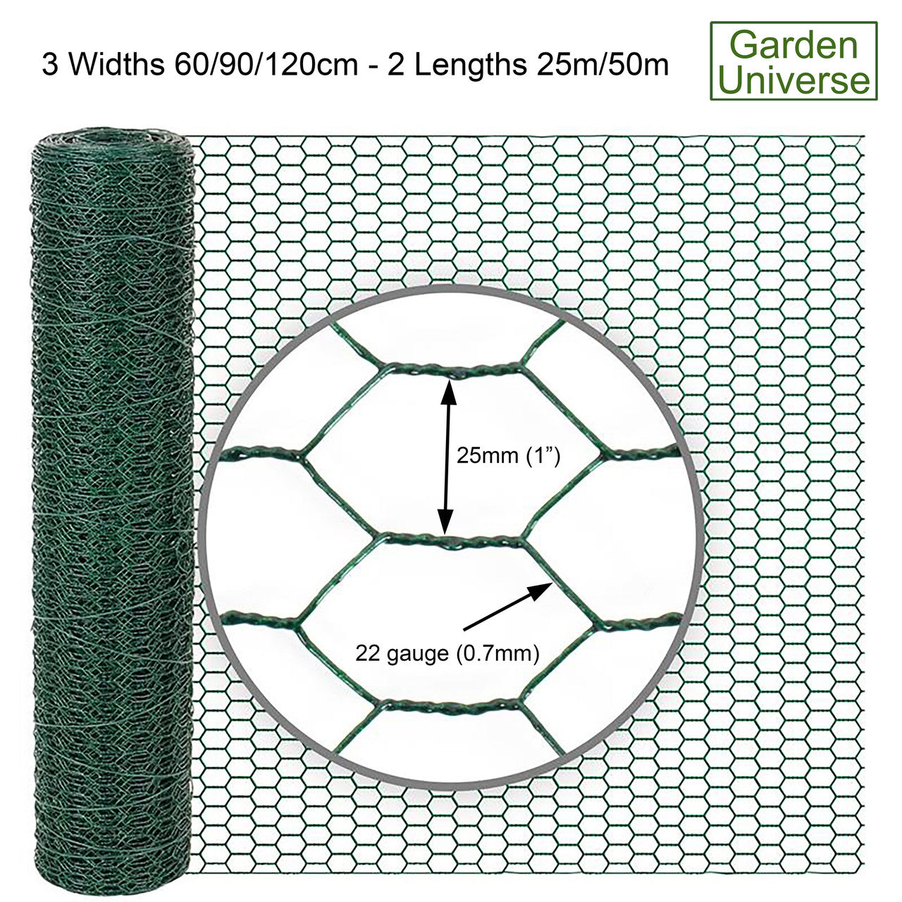 Chicken Wire PVC Coated Green W 60cm x L 25m Fence Aviary W04-2