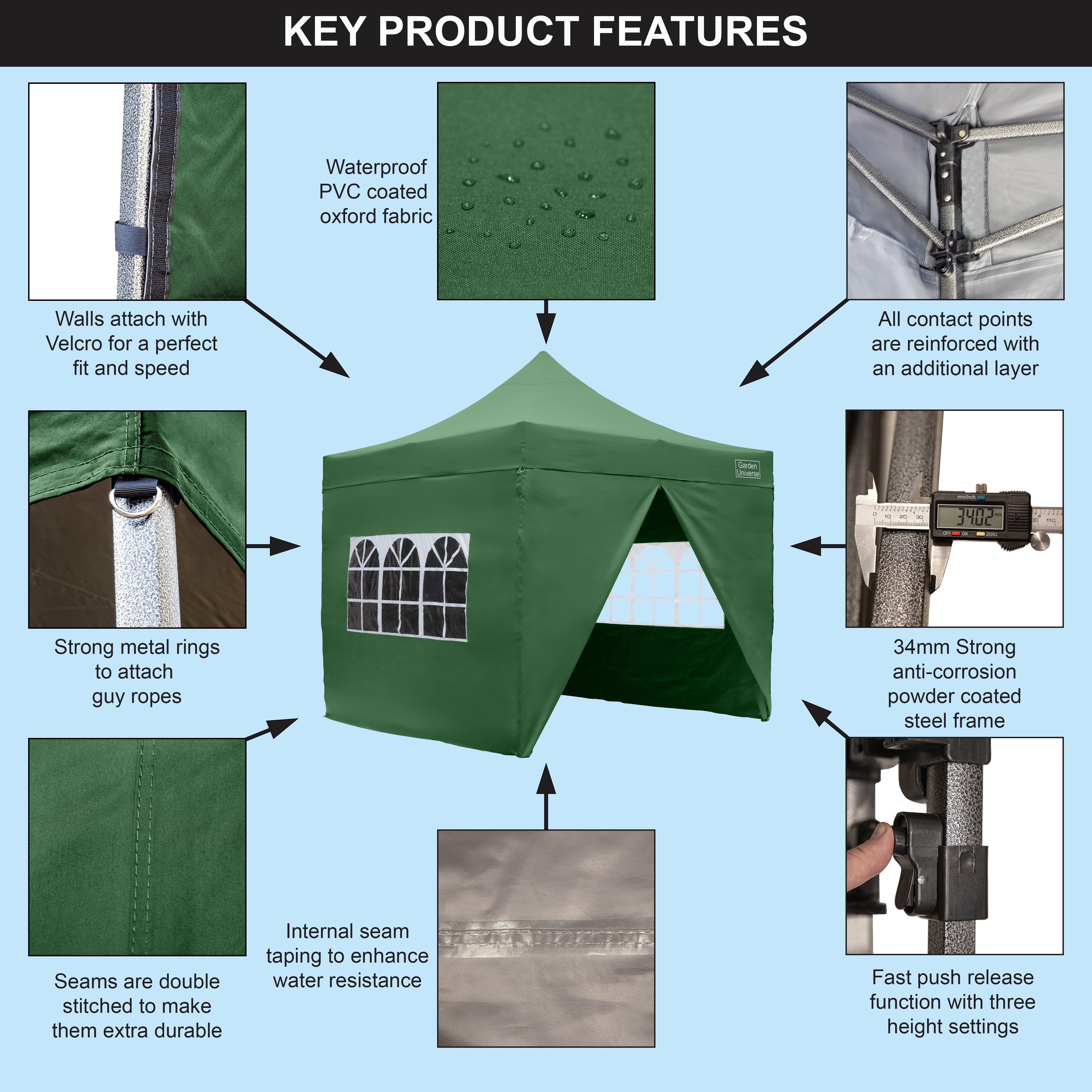 Gazebo 3m x 3m Commercial Grade Pop Up in Green with Heavy Duty Frame And Cover GAZ10-Green