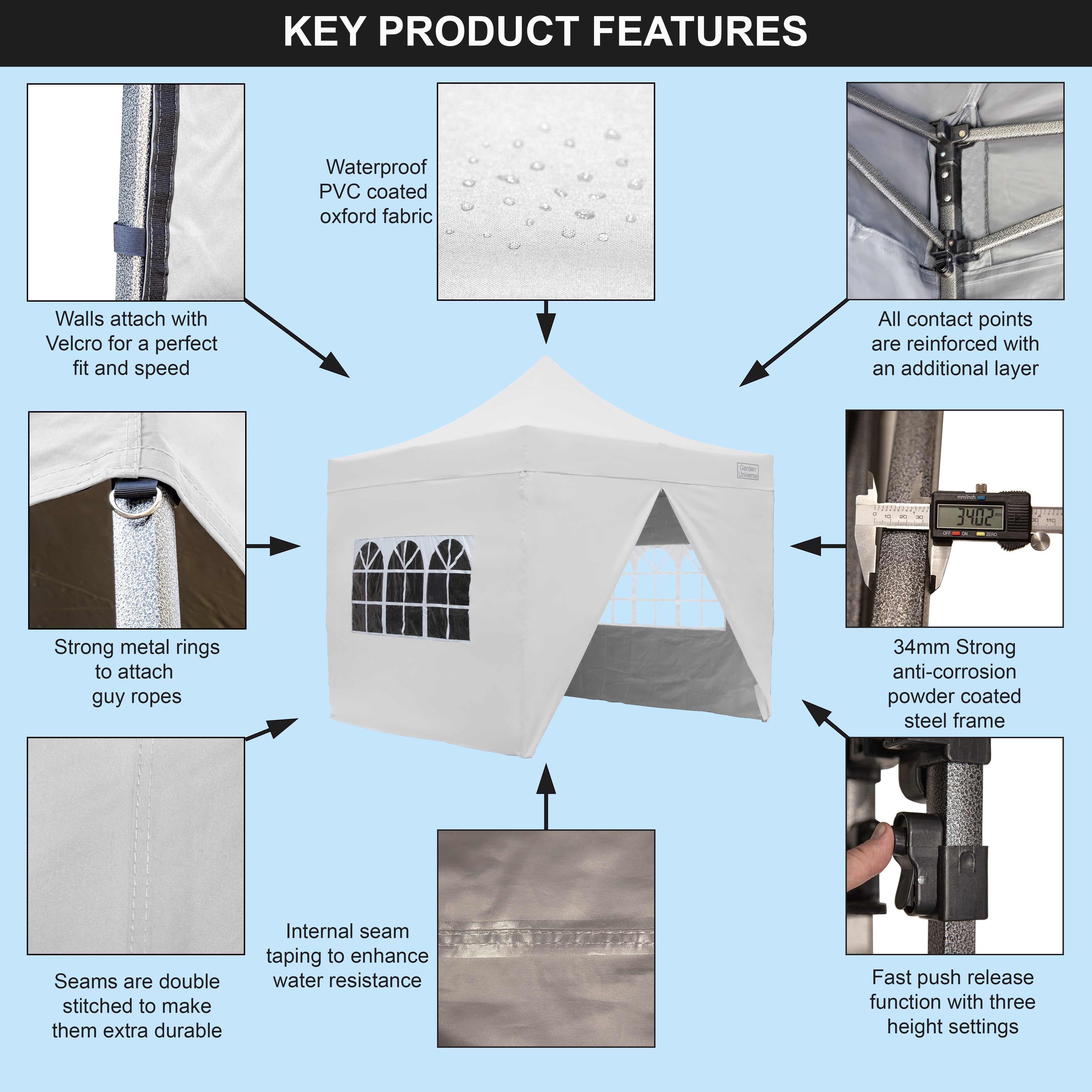 Gazebo 3m x 3m Commercial Grade Pop Up in White with Heavy Duty Frame And Cover GAZ10-White