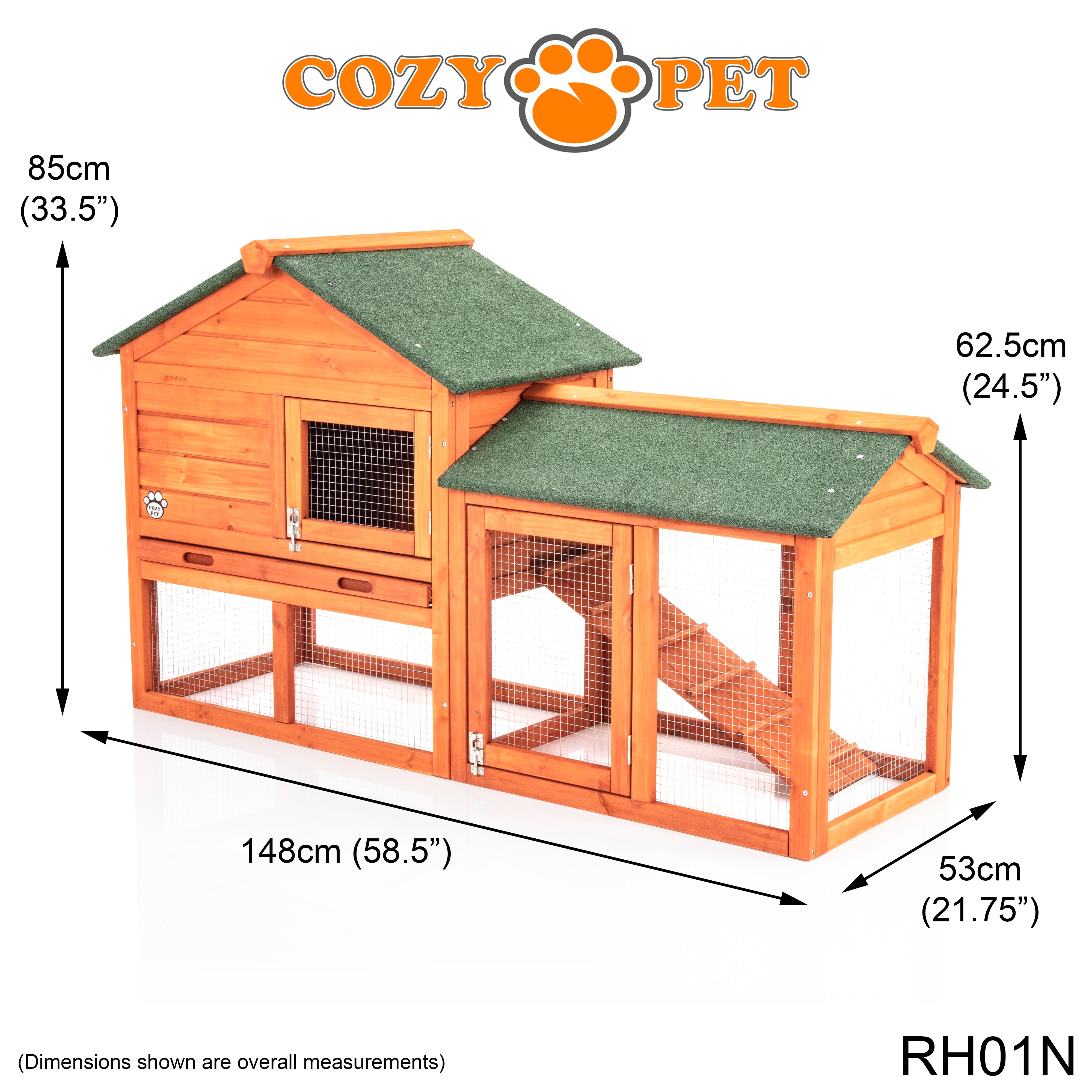 Rabbit Hutch with Run in Natural 148cm Model - RH01N