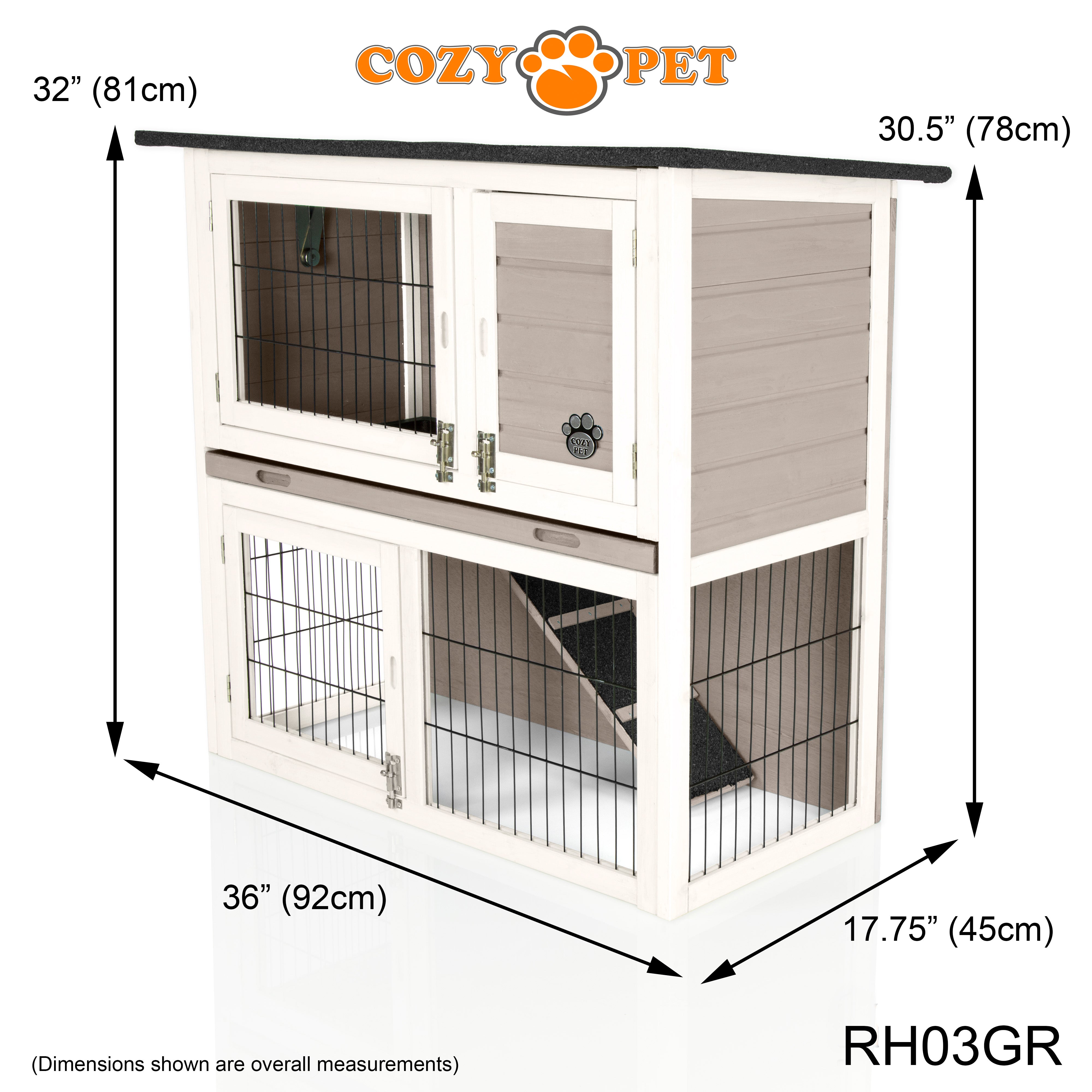 Rabbit Hutch 3ft - Grey and White with Cover - RH03GR + RH03C