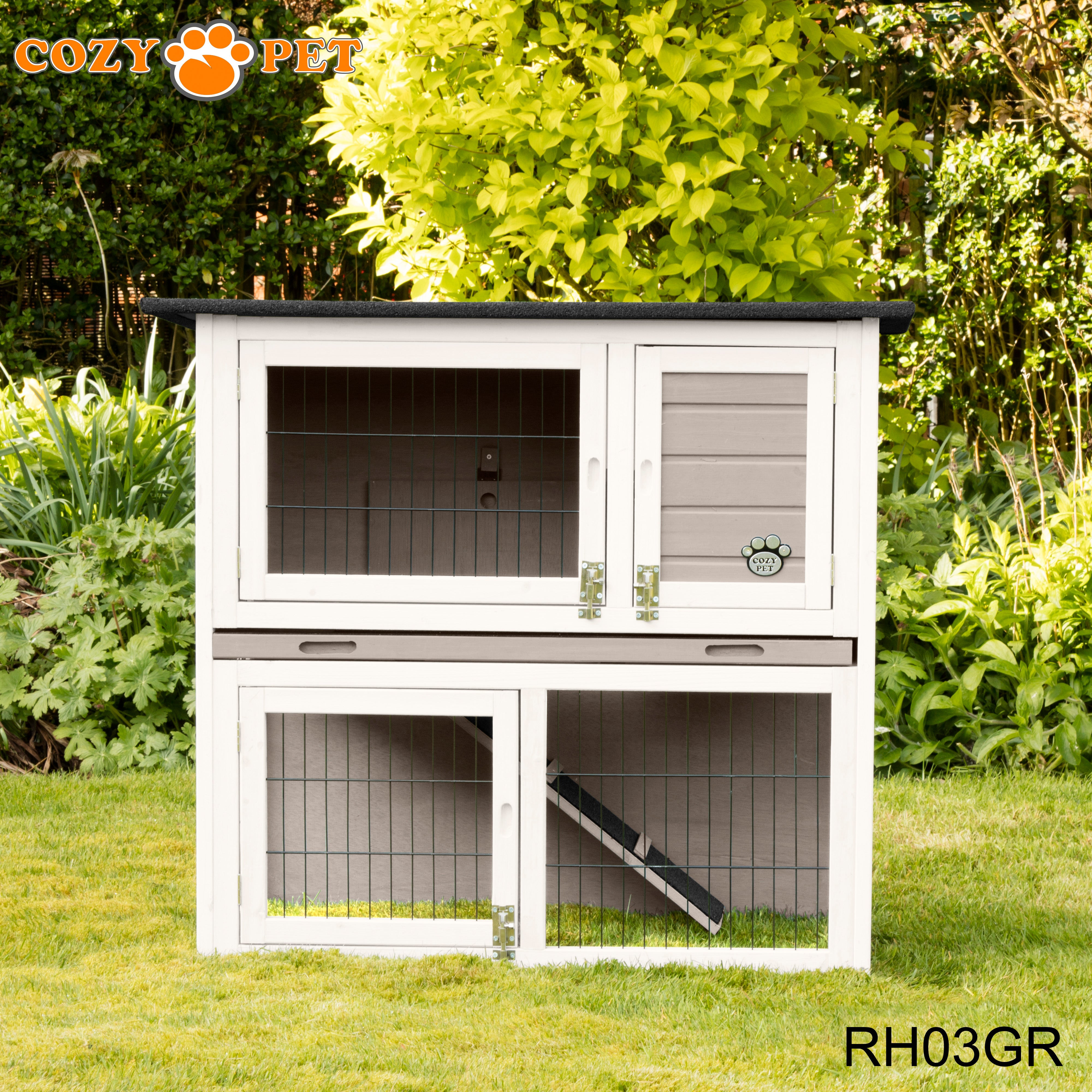 Rabbit Hutch 3ft - Grey and White with Cover - RH03GR + RH03C