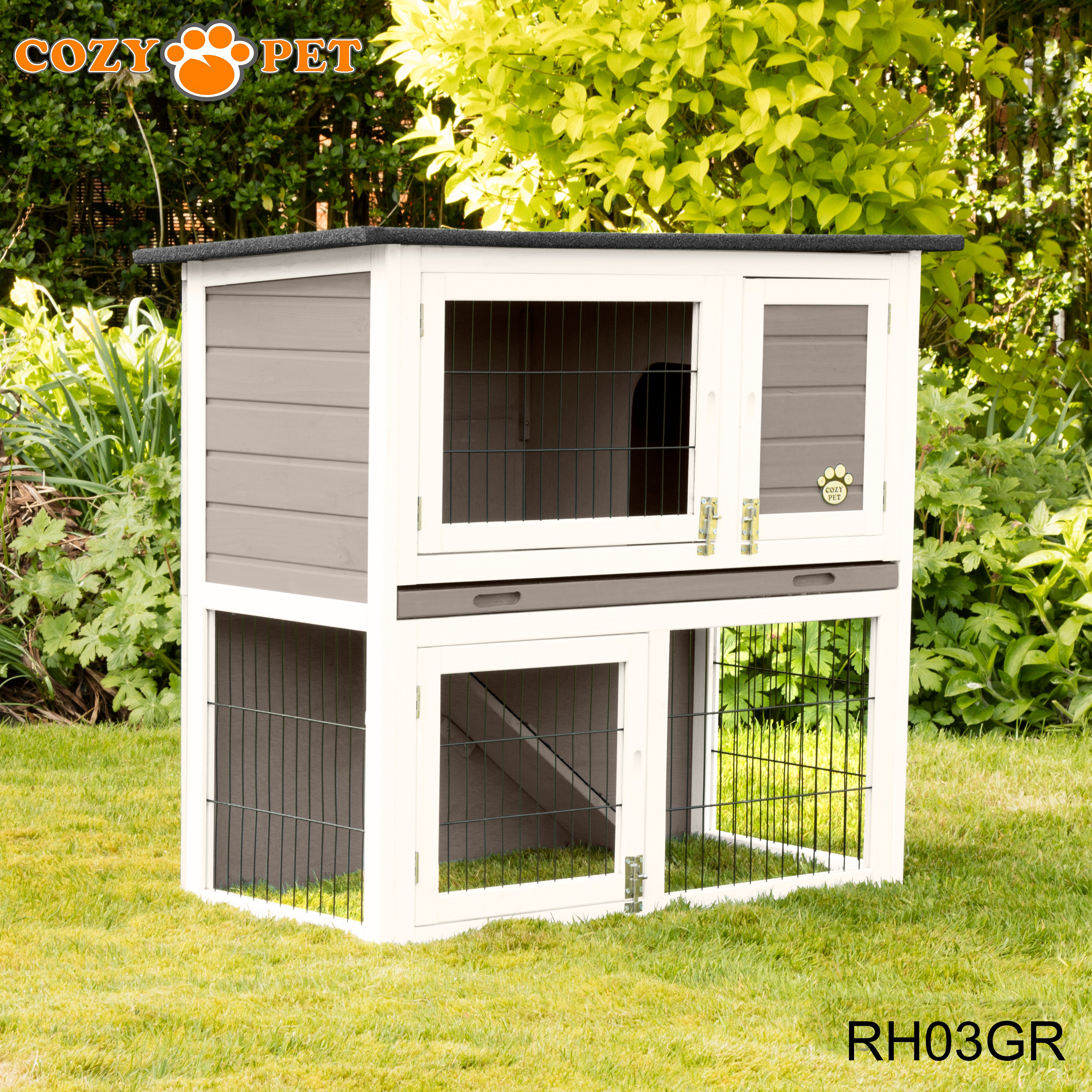 Rabbit Hutch 3ft - Grey and White with Cover - RH03GR + RH03C