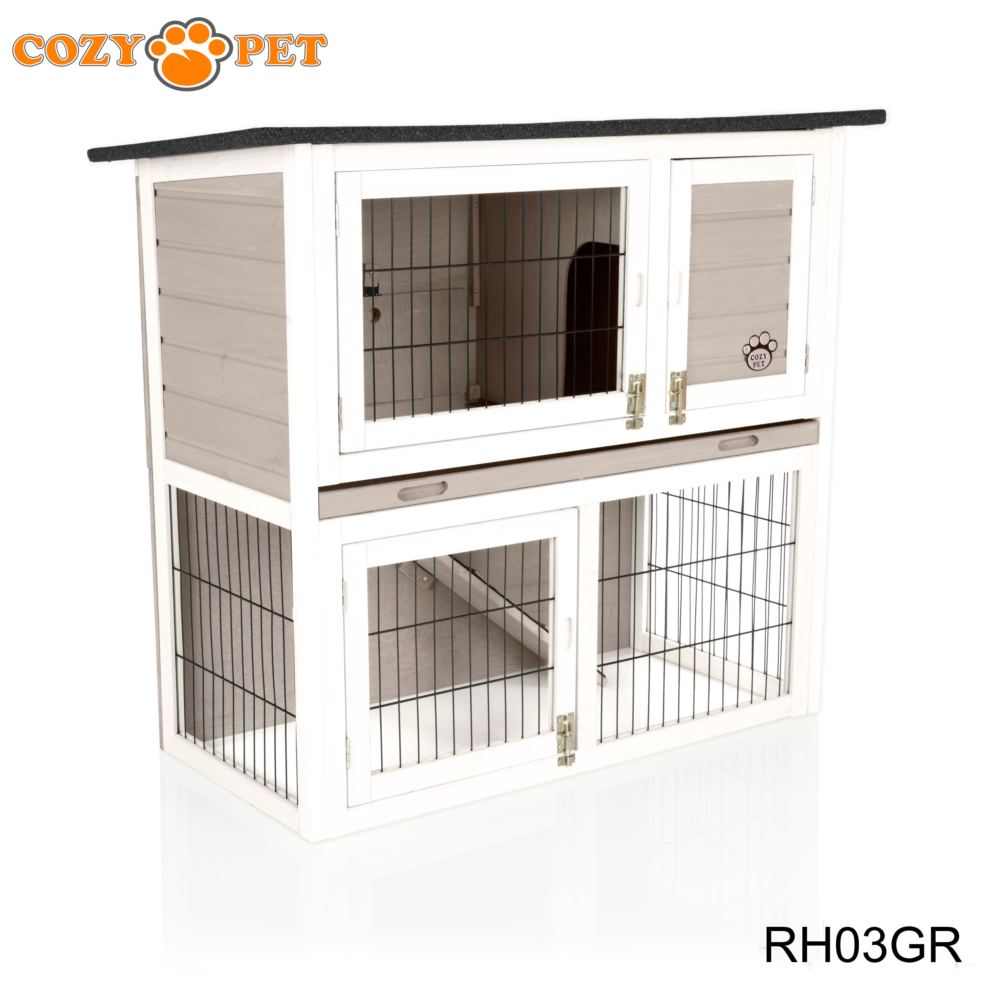 Rabbit Hutch 3ft - Grey and White with Cover - RH03GR + RH03C