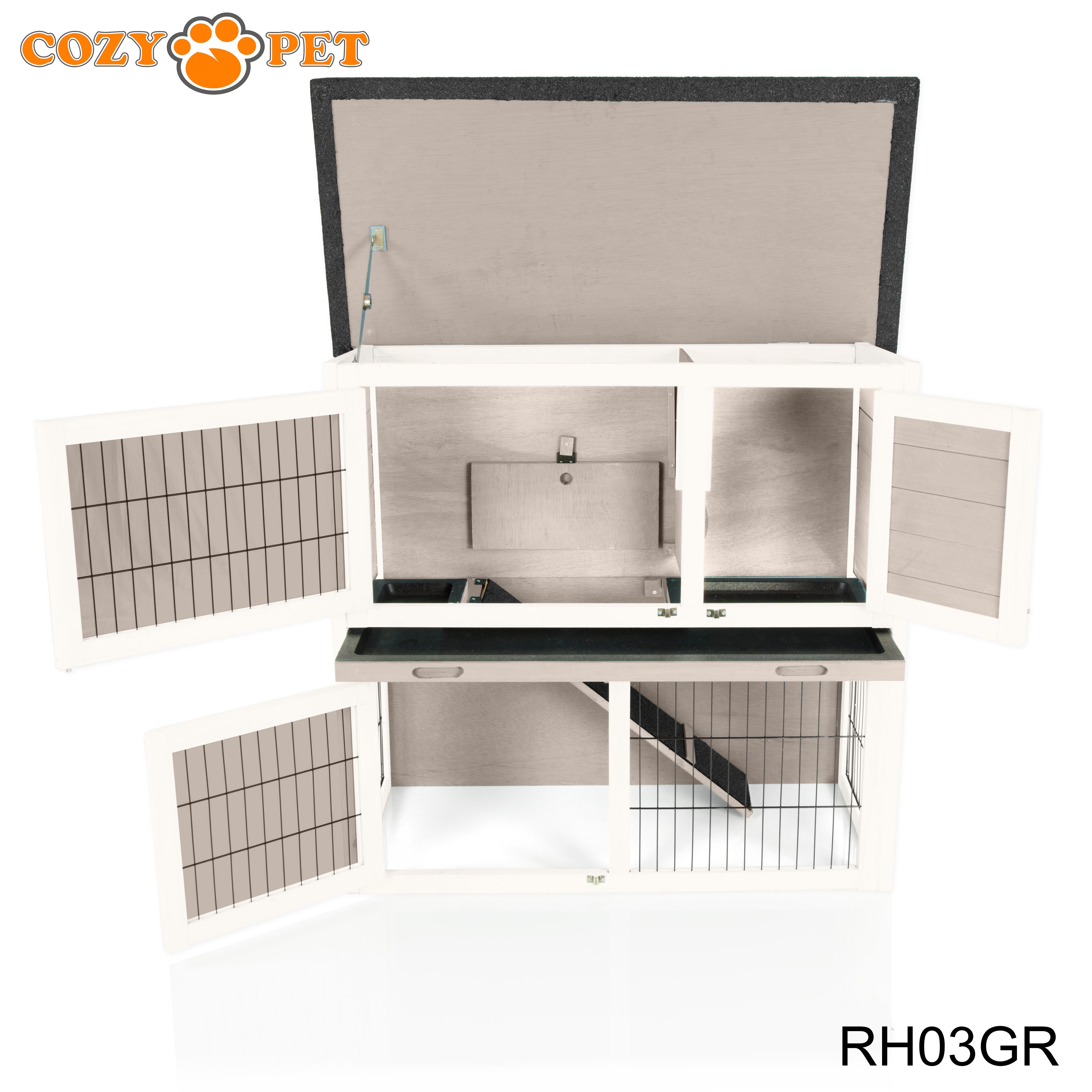 Rabbit Hutch 3ft - Grey and White with Cover - RH03GR + RH03C