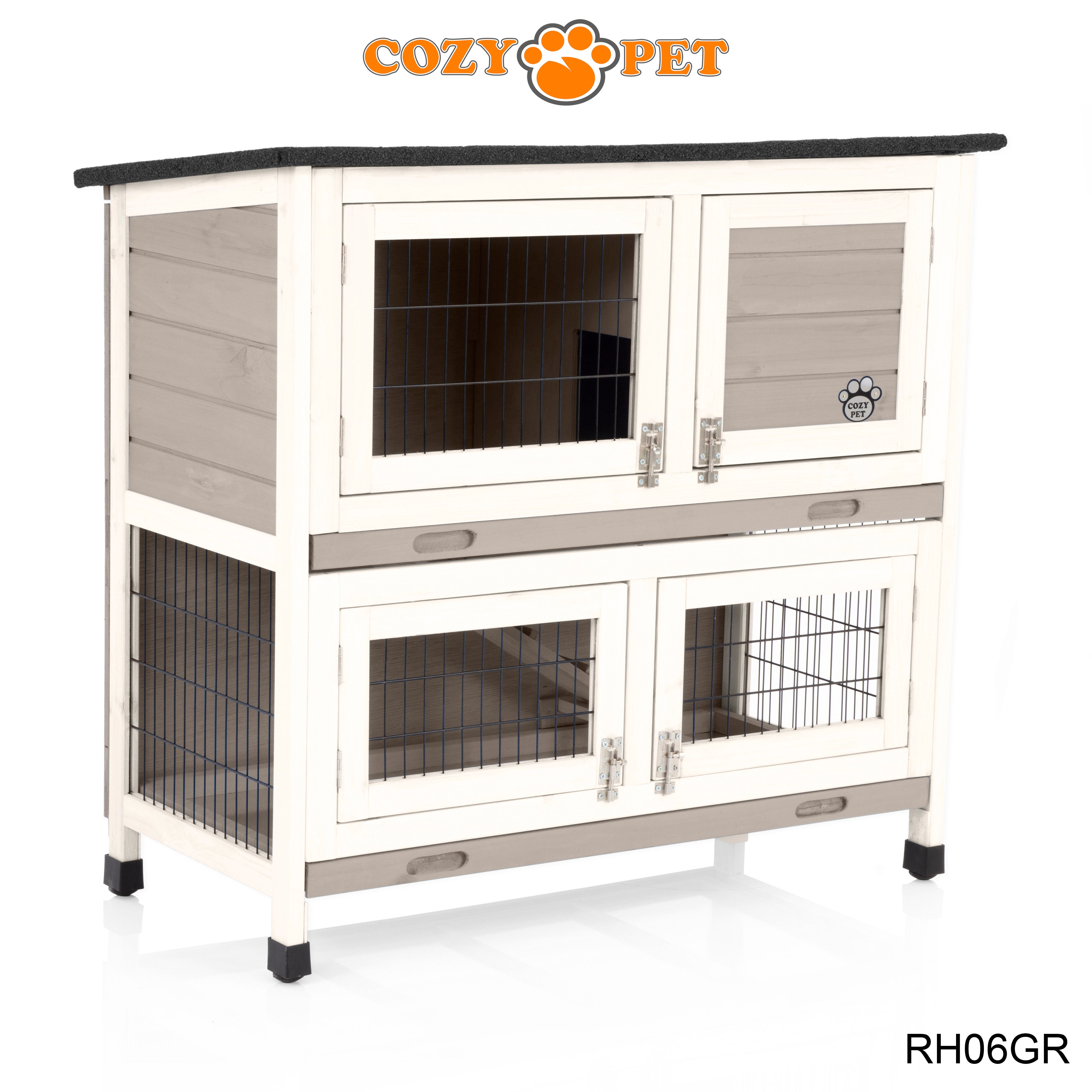 Rabbit Hutch 3ft in Grey and White with Cover - Grey - RH06GR + RH06C