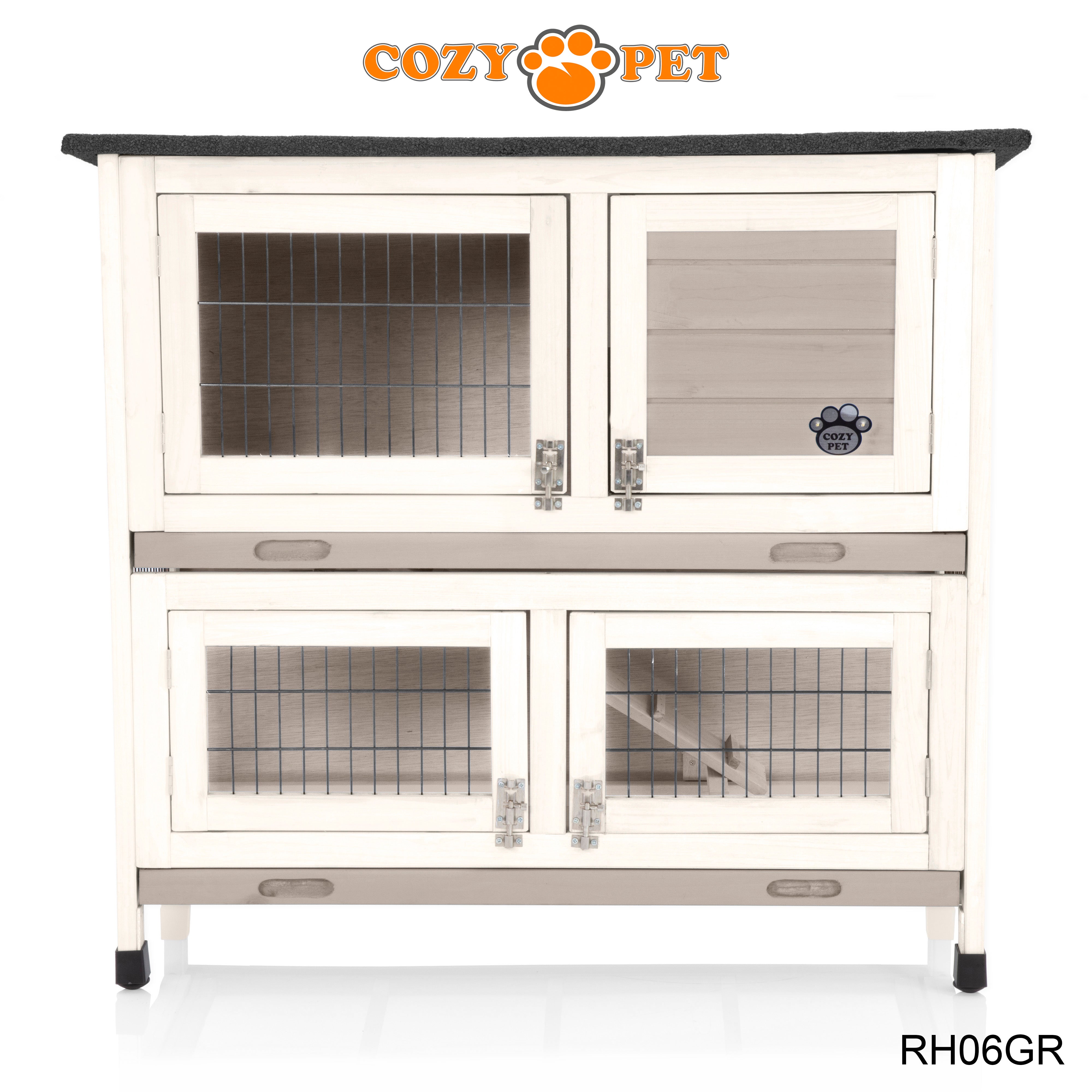 Rabbit Hutch 3ft in Grey and White with Cover - Grey - RH06GR + RH06C