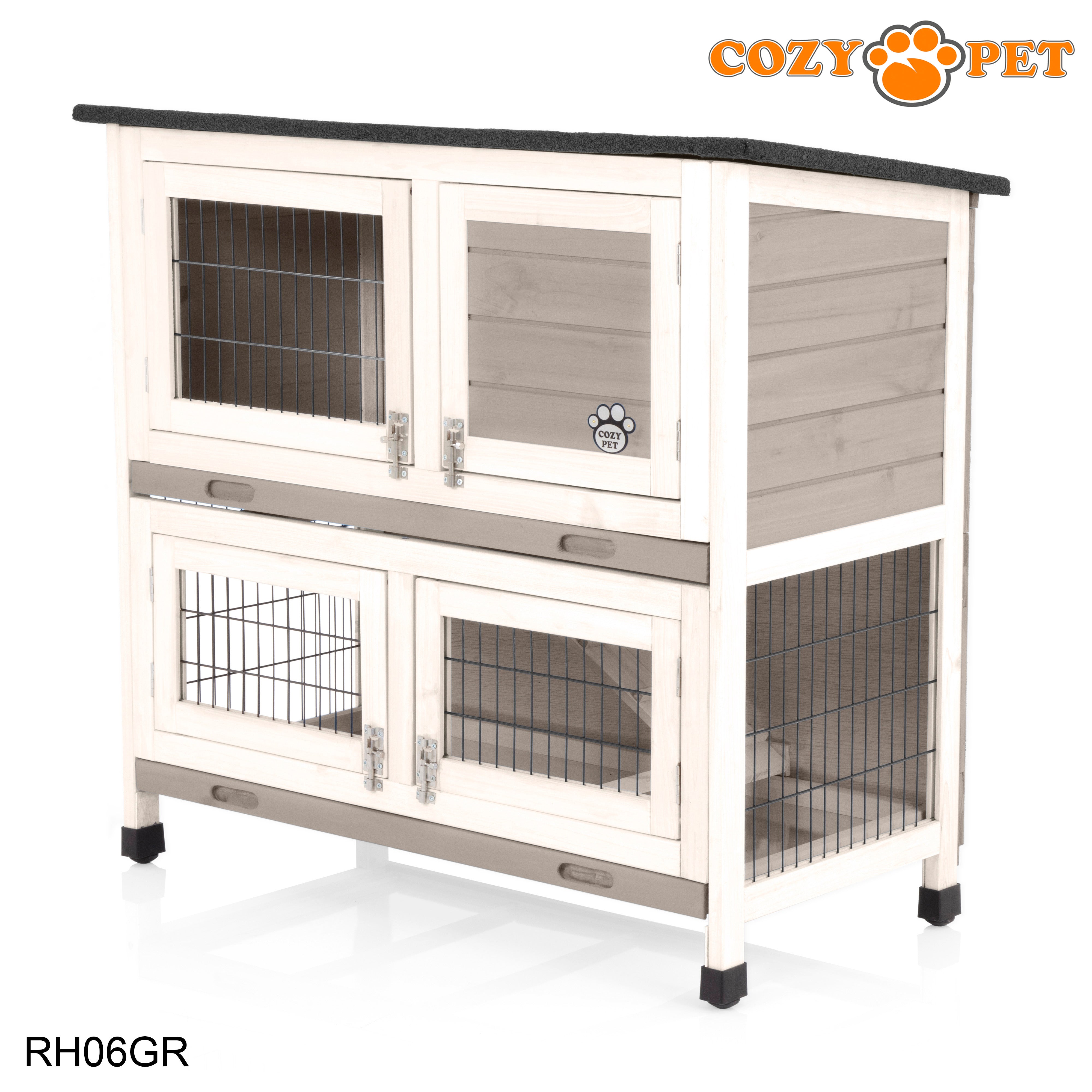 Rabbit Hutch 3ft in Grey and White with Cover - Grey - RH06GR + RH06C