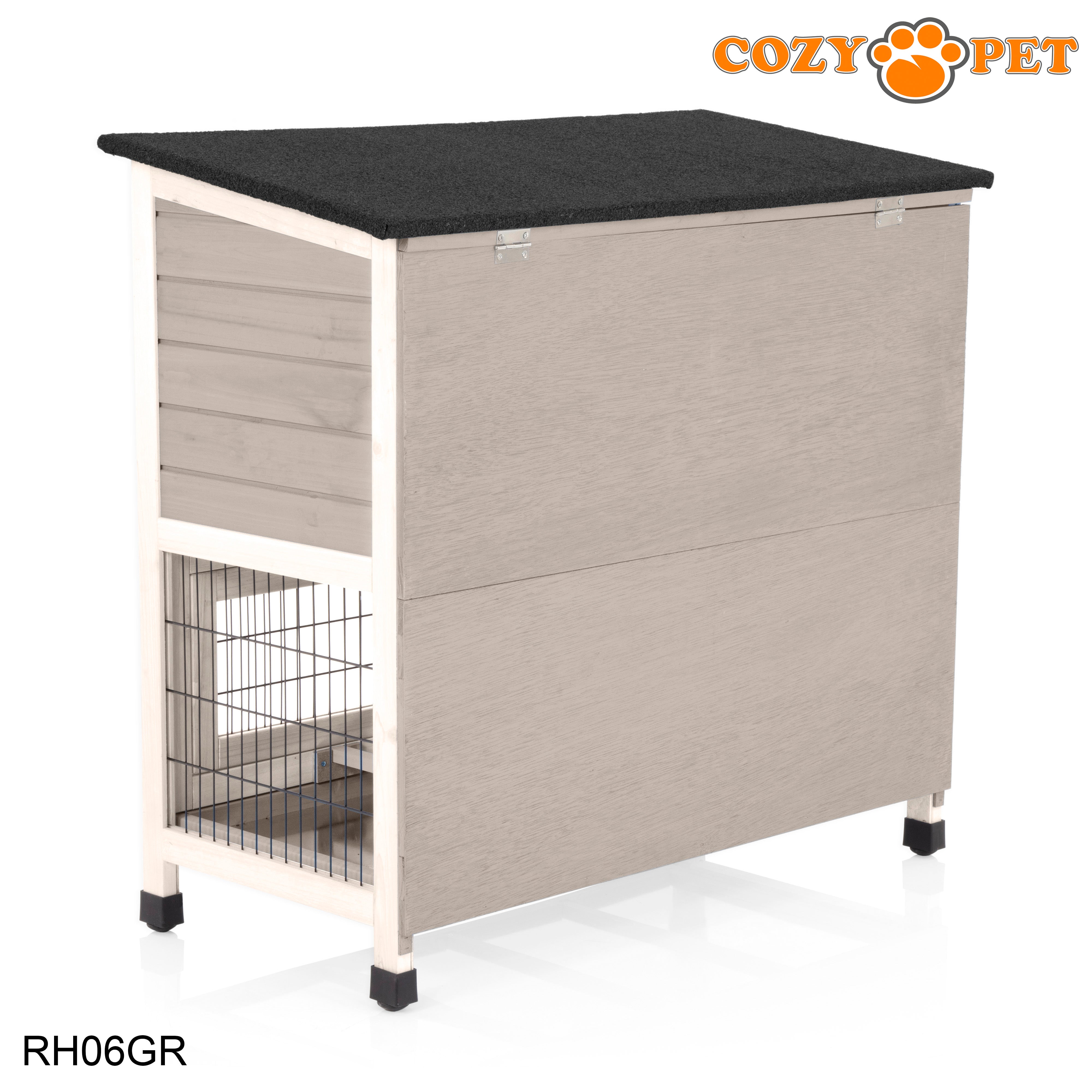 Rabbit Hutch 3ft in Grey and White with Cover - Grey - RH06GR + RH06C