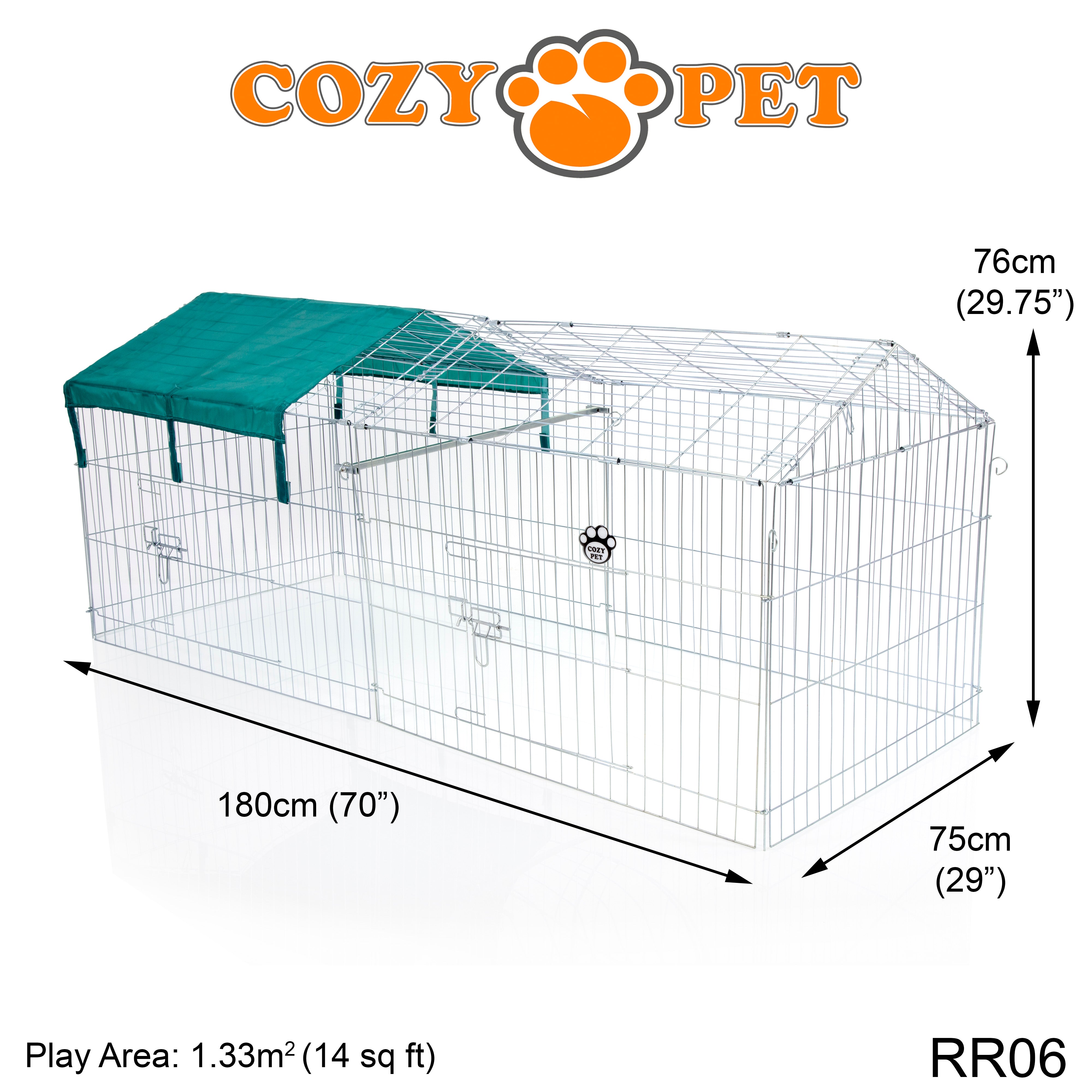 Rectangular Rabbit Run with Pitched Roof and Sunshade RR06