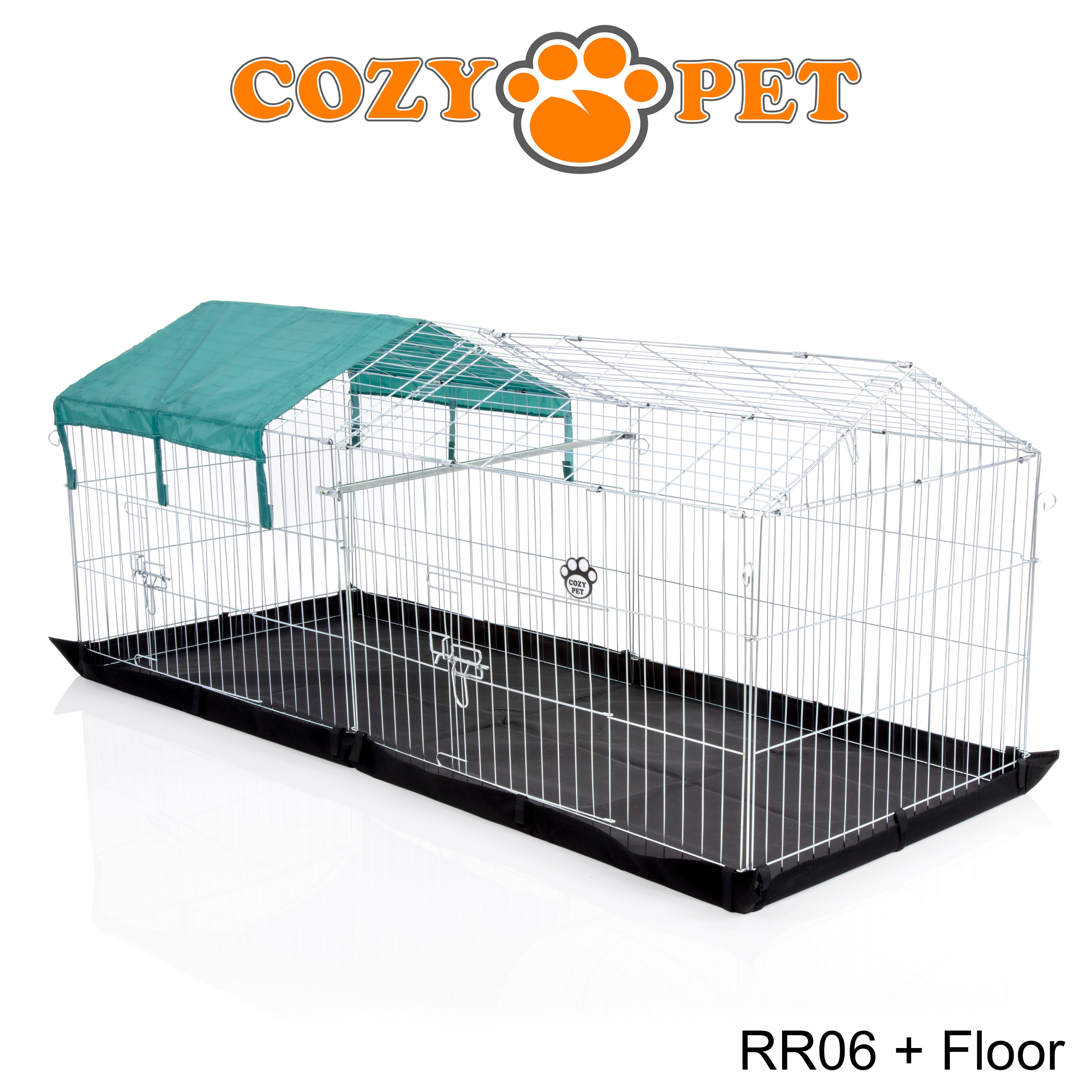 Rectangular Rabbit Run with Pitched Roof, Sunshade and Floor RR06 + Floor