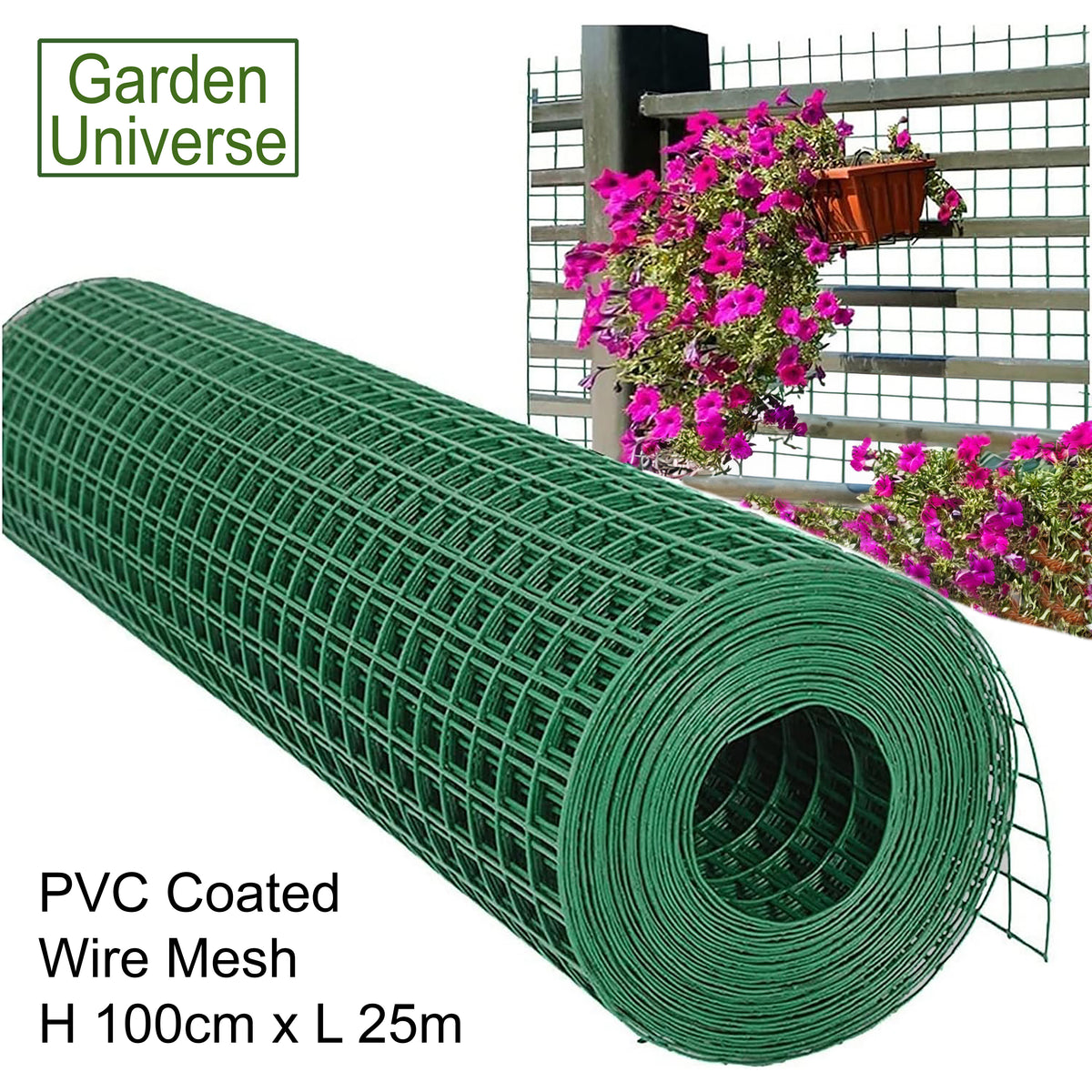PVC Coated Wire Green W 100cm x L 25m Fence Mesh Fencing Hole Size 5 x 10cm W02-10