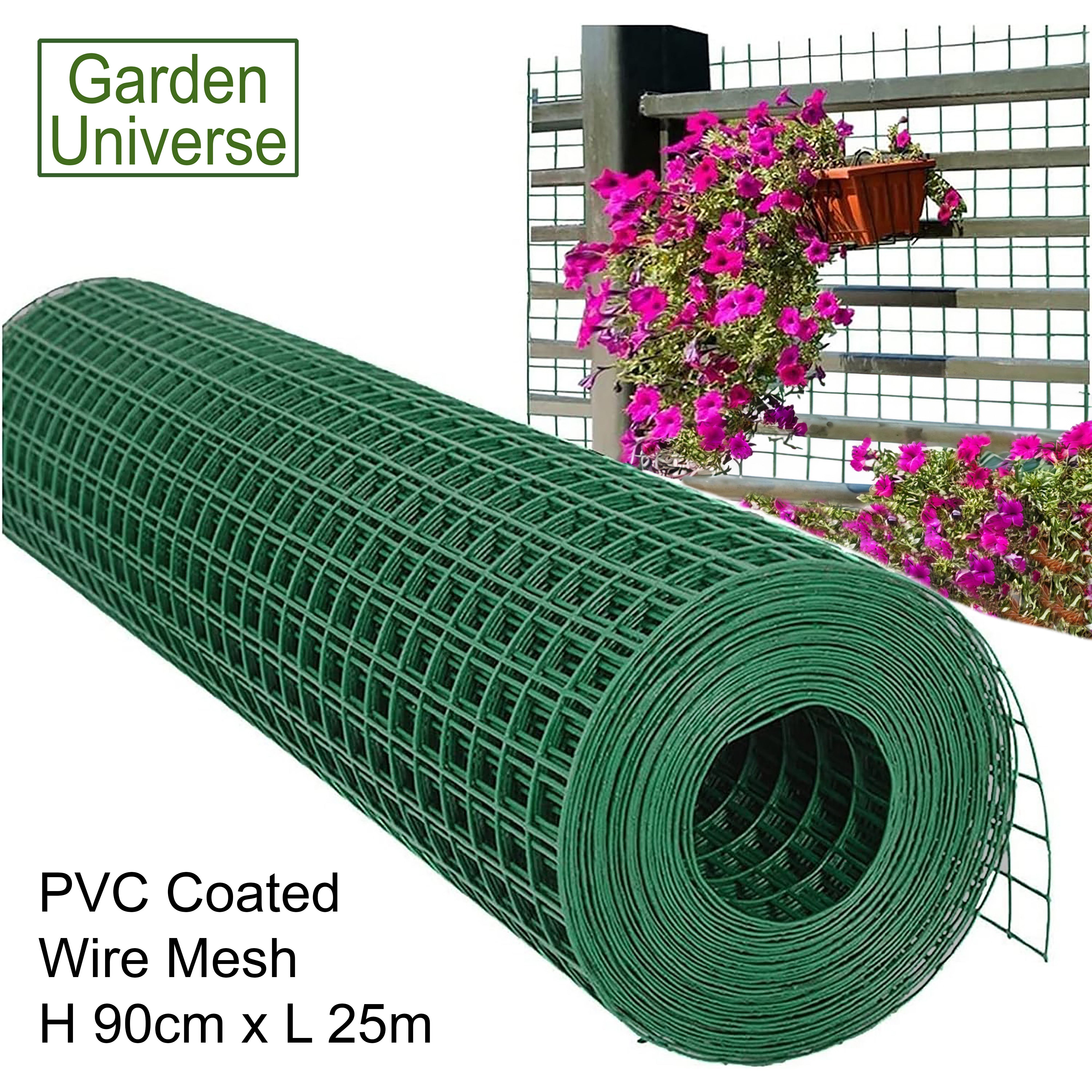 PVC Coated Wire Green H 90cm x L 25m Fence Mesh Fencing Hole Size 5 x 7.5cm W02-2