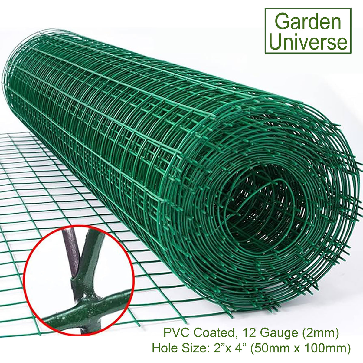 PVC Coated Wire Green W 100cm x L 25m Fence Mesh Fencing Hole Size 5 x 10cm W02-10