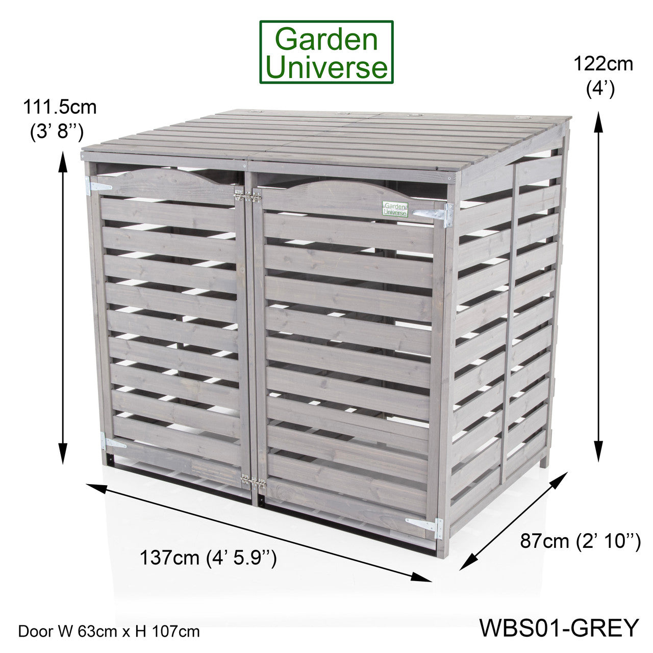 Wheelie Bin Storage Unit Double Outdoor Storage In Grey WBS01-GREY