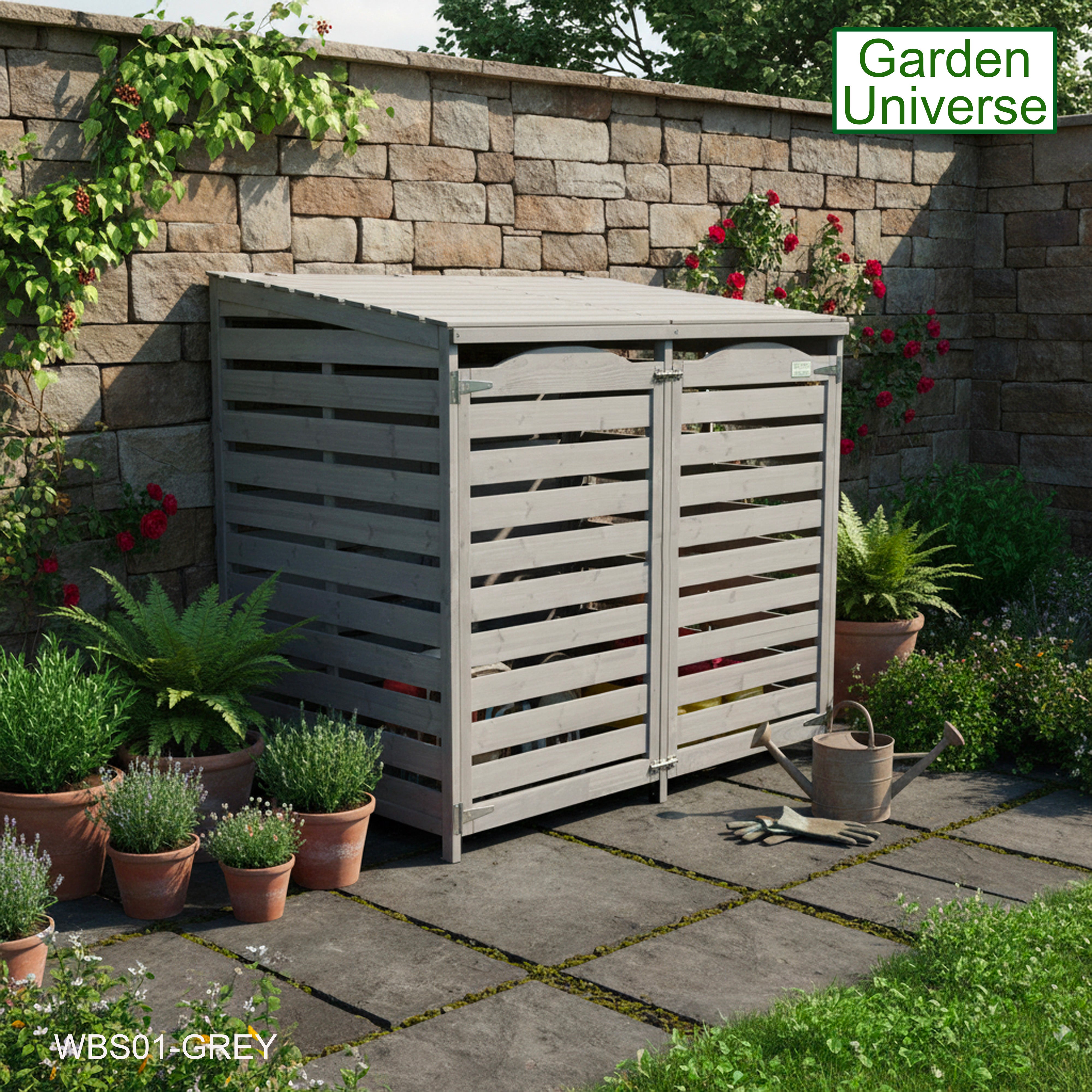 Wheelie Bin Storage Unit Double Outdoor Storage In Grey WBS01-GREY