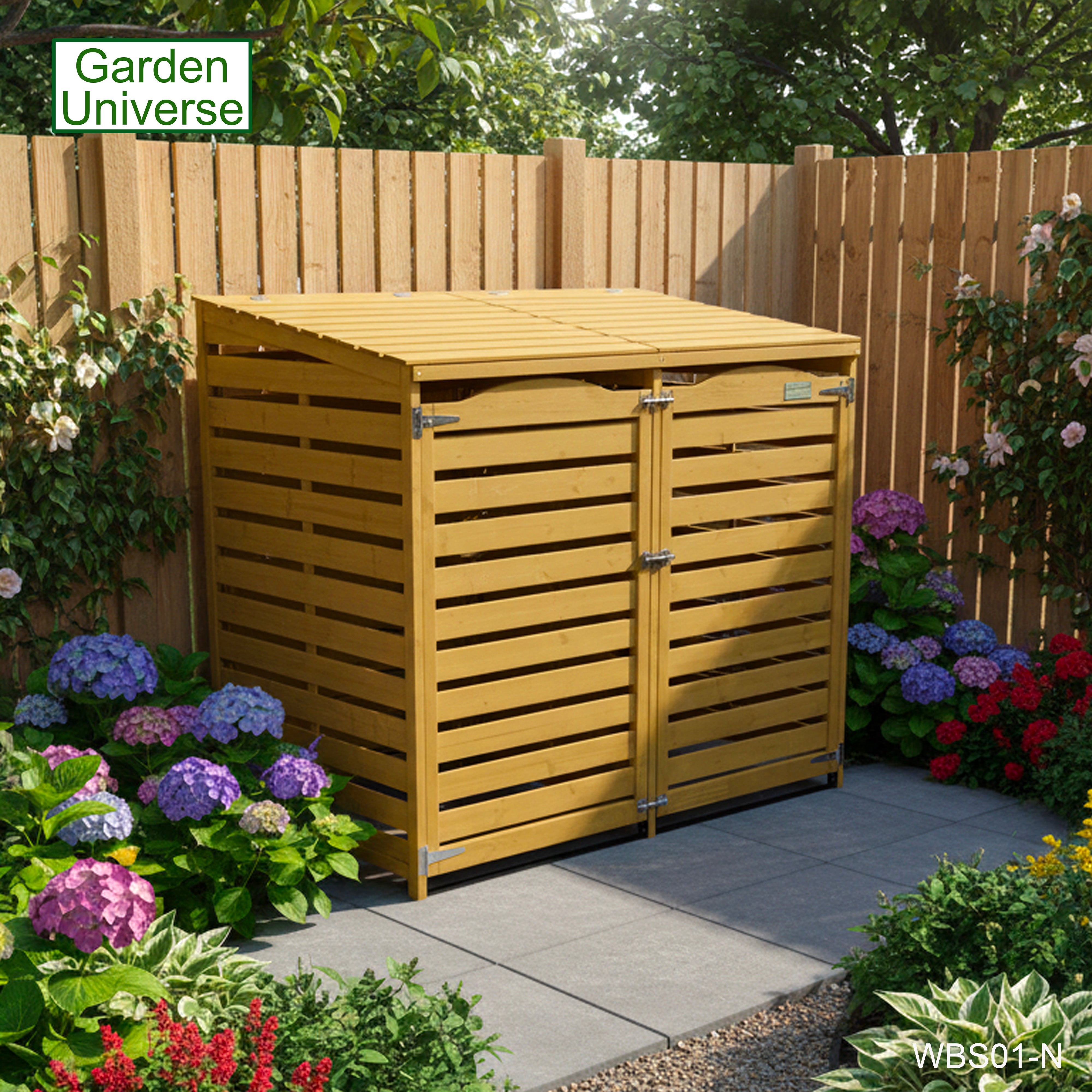 Wheelie Bin Storage Unit Double Outdoor Storage In Natural Wood WBS01-N