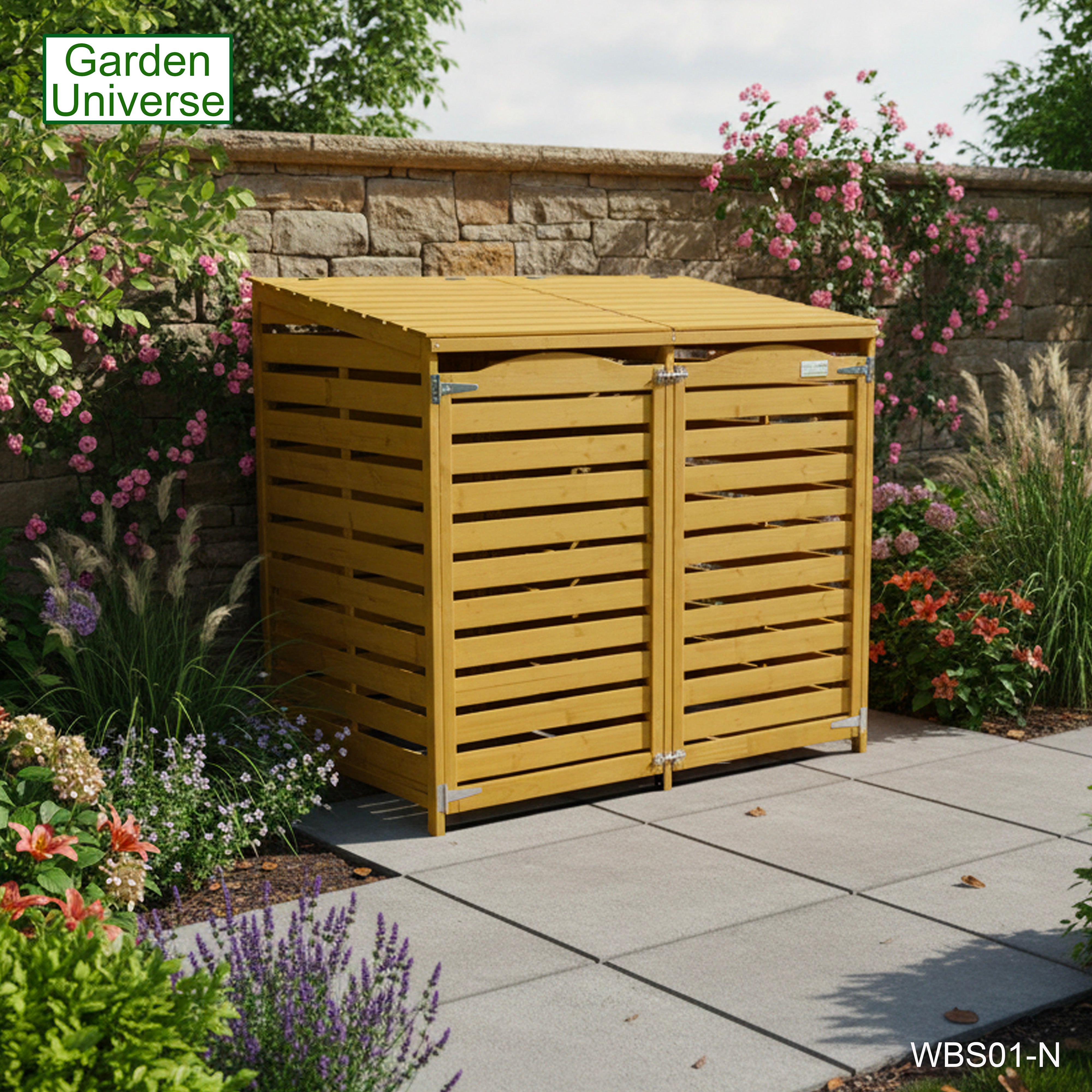 Wheelie Bin Storage Unit Double Outdoor Storage In Natural Wood WBS01-N