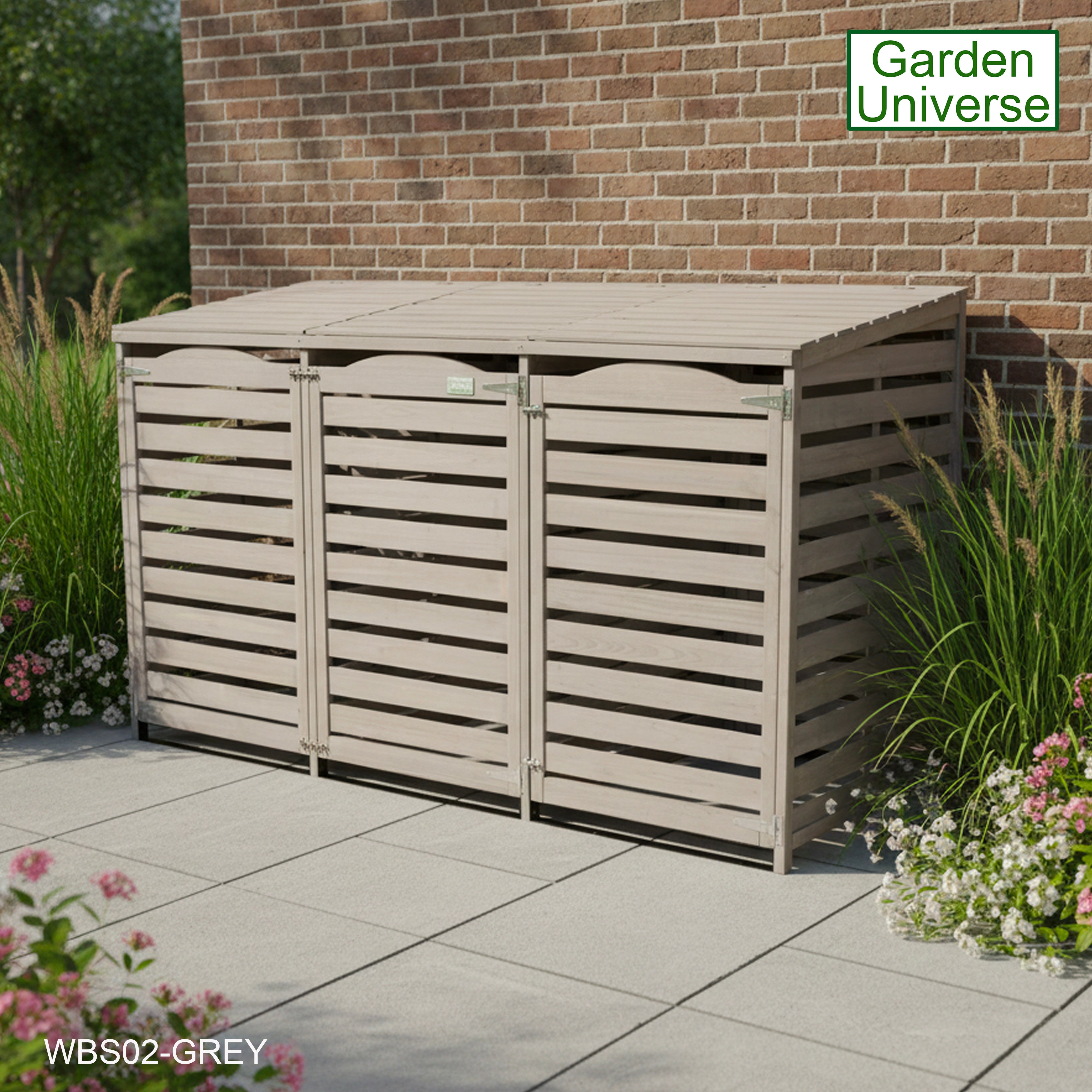 Wheelie Bin Storage Unit Triple Outdoor Storage In Grey WBS02-GREY