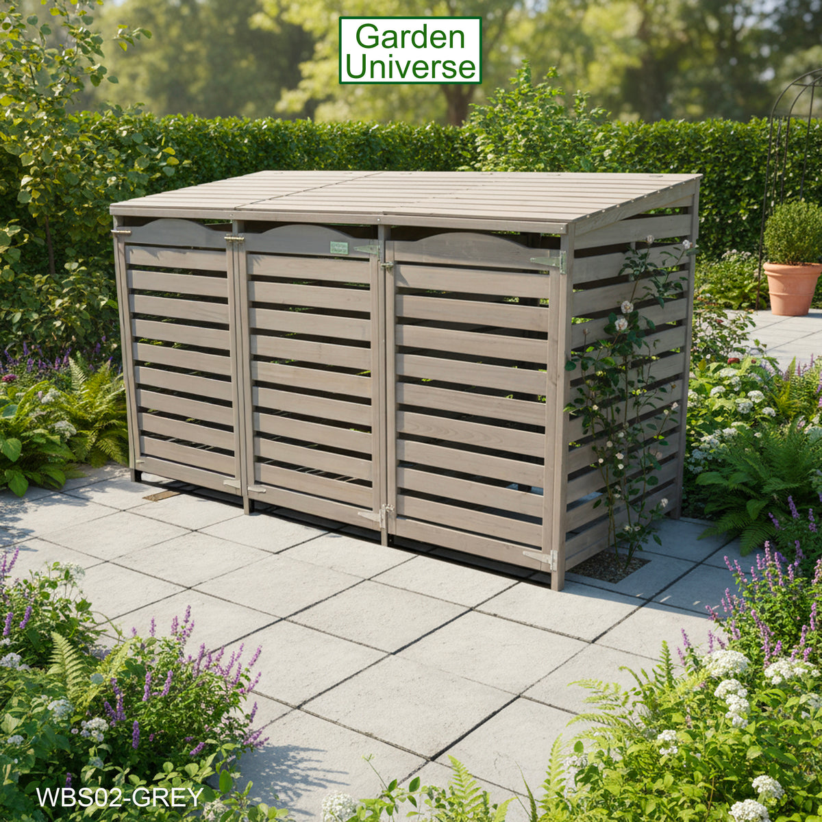 Wheelie Bin Storage Unit Triple Outdoor Storage In Grey WBS02-GREY