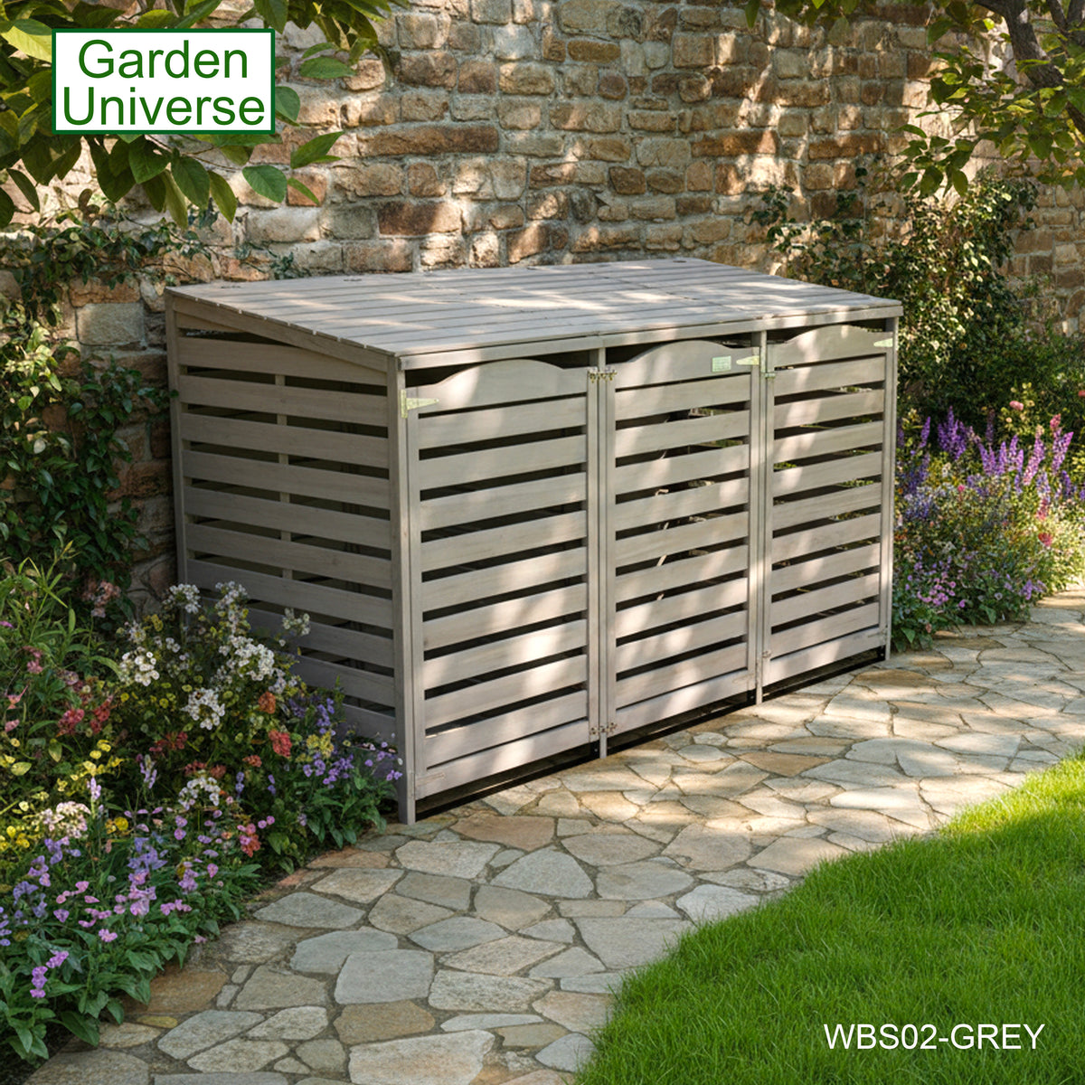 Wheelie Bin Storage Unit Triple Outdoor Storage In Grey WBS02-GREY