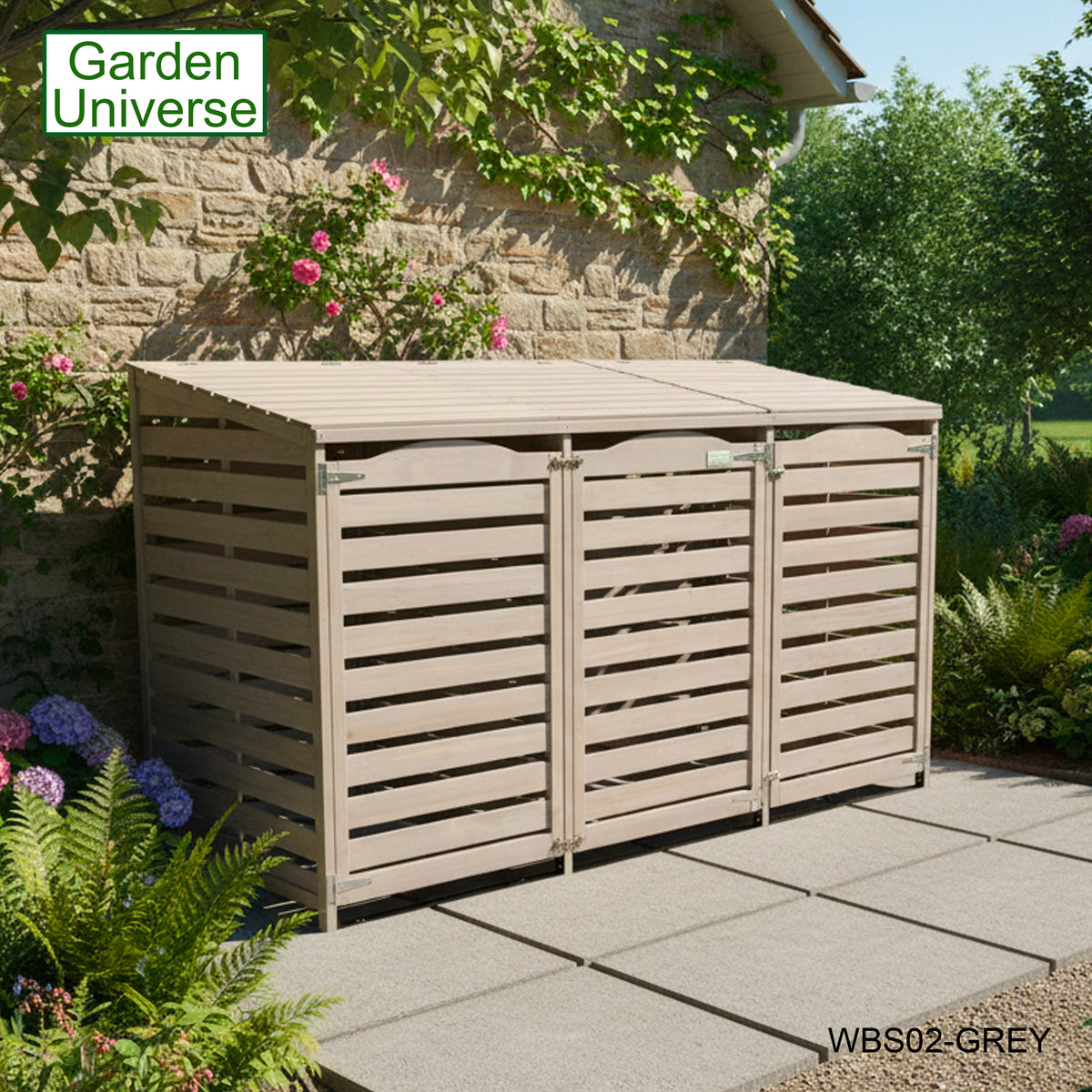 Wheelie Bin Storage Unit Triple Outdoor Storage In Grey WBS02-GREY