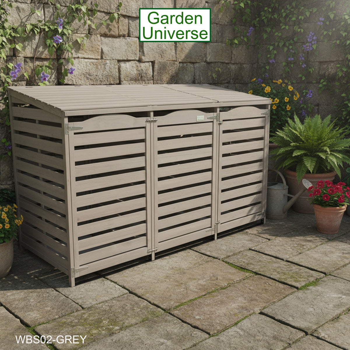 Wheelie Bin Storage Unit Triple Outdoor Storage In Grey WBS02-GREY