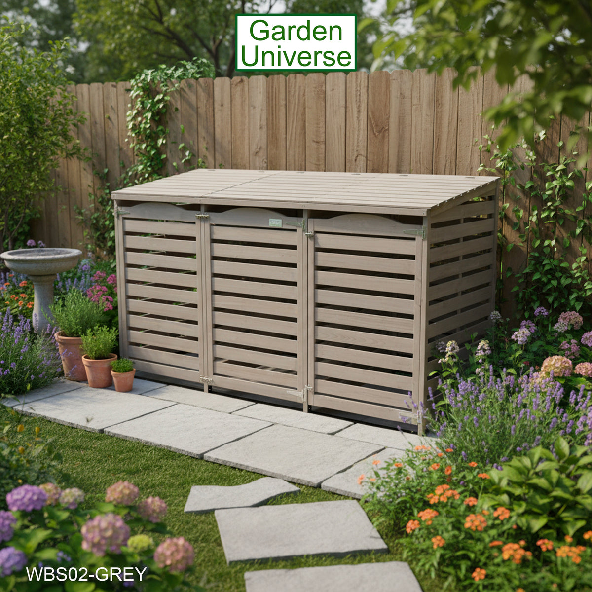 Wheelie Bin Storage Unit Triple Outdoor Storage In Grey WBS02-GREY