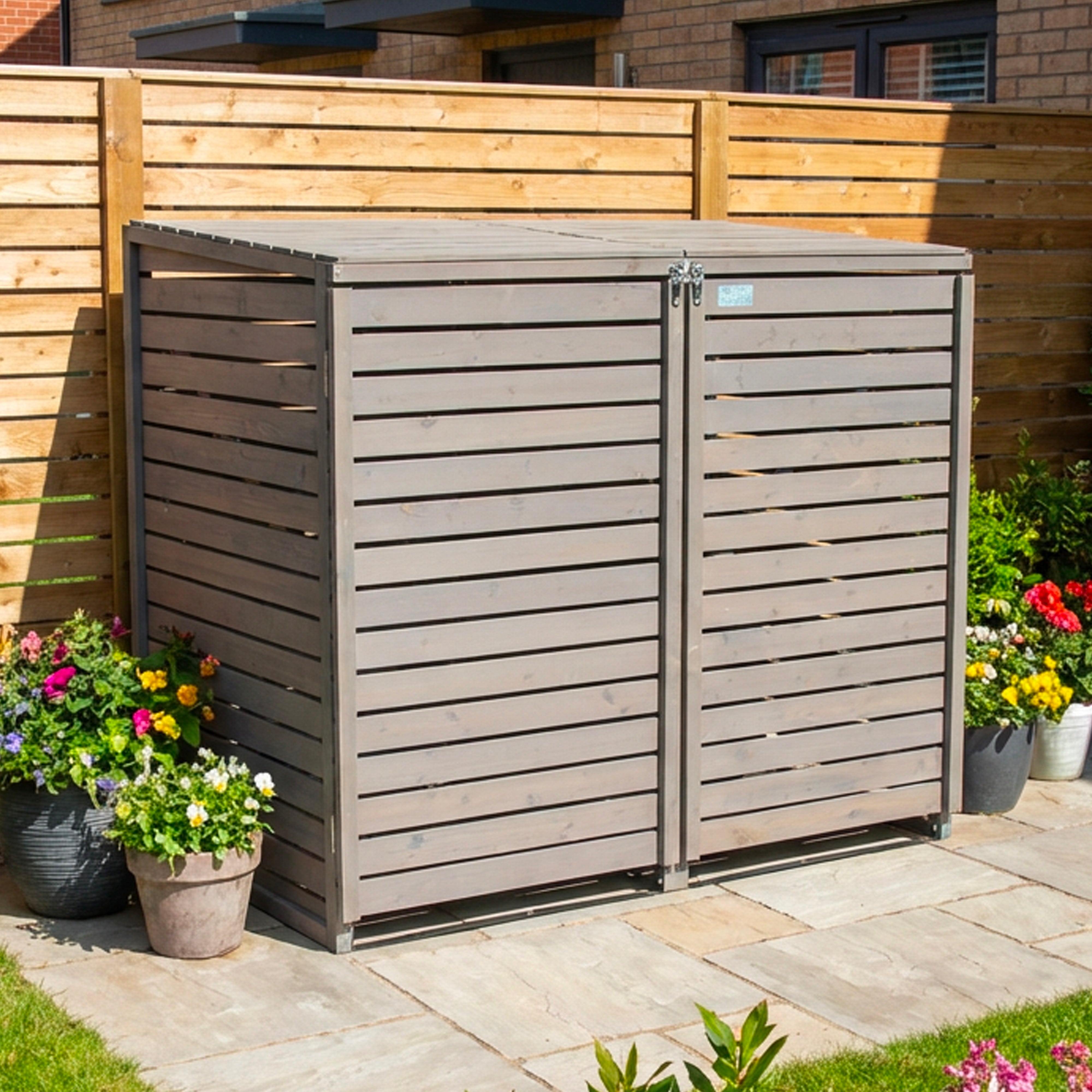 Wheelie Bin Storage Unit Double Outdoor Storage In Grey 2 x 240 L Bin Store Garden Store WBS03-GREY