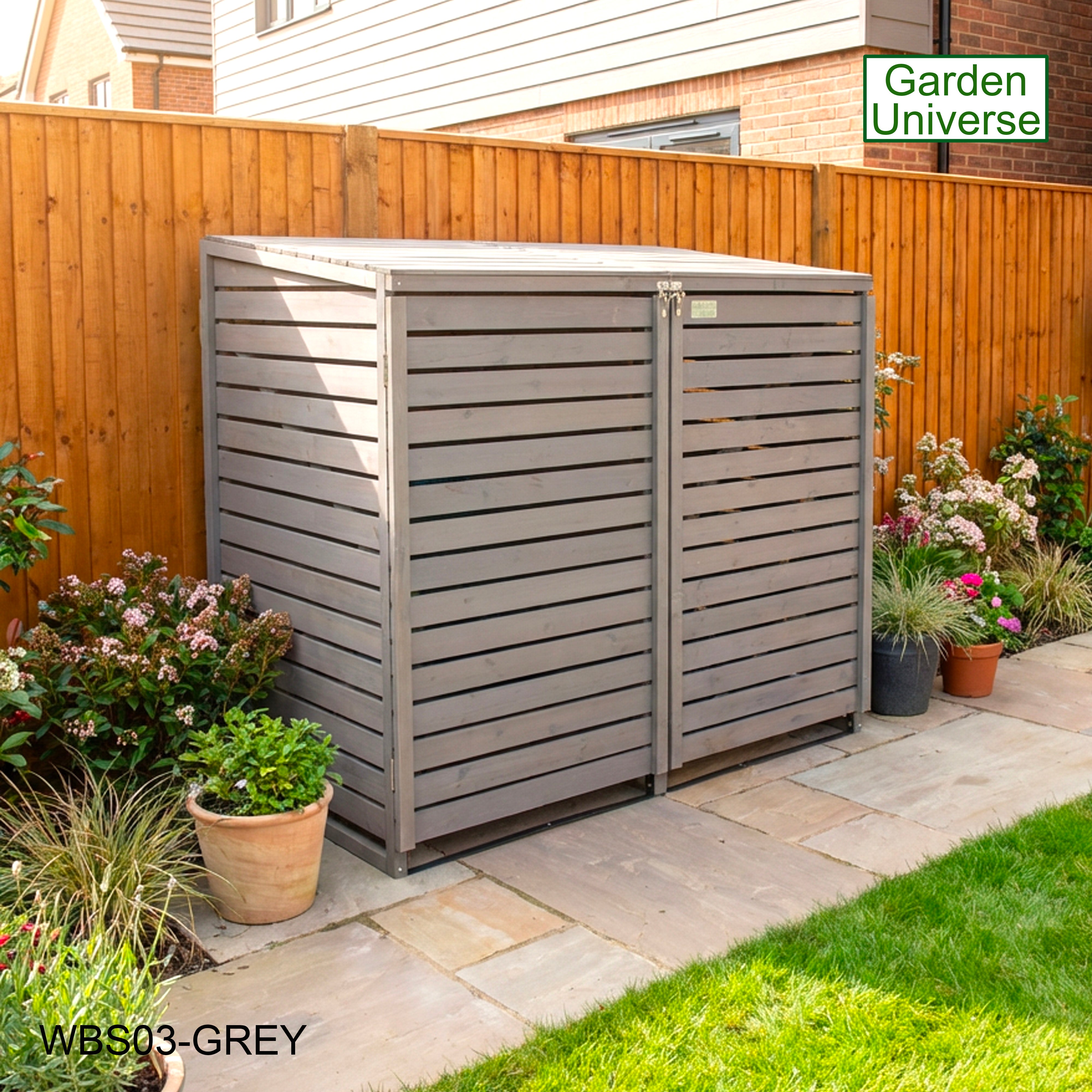 Wheelie Bin Storage Unit Double Outdoor Storage In Grey 2 x 240 L Bin Store Garden Store WBS03-GREY