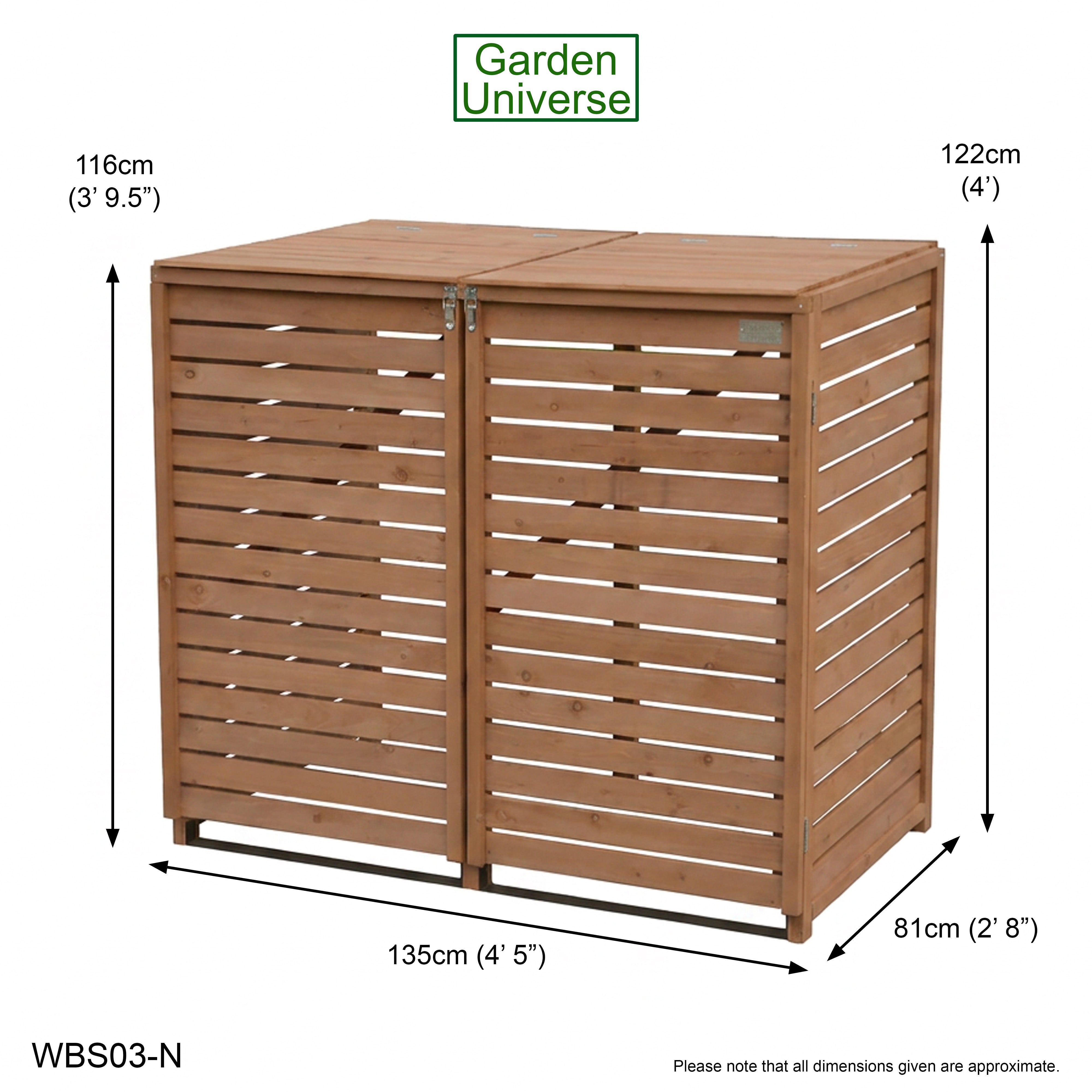 Wheelie Bin Storage Unit Double Outdoor Storage In Brown 2 x 240 L Bin Store Garden Store WBS03-N