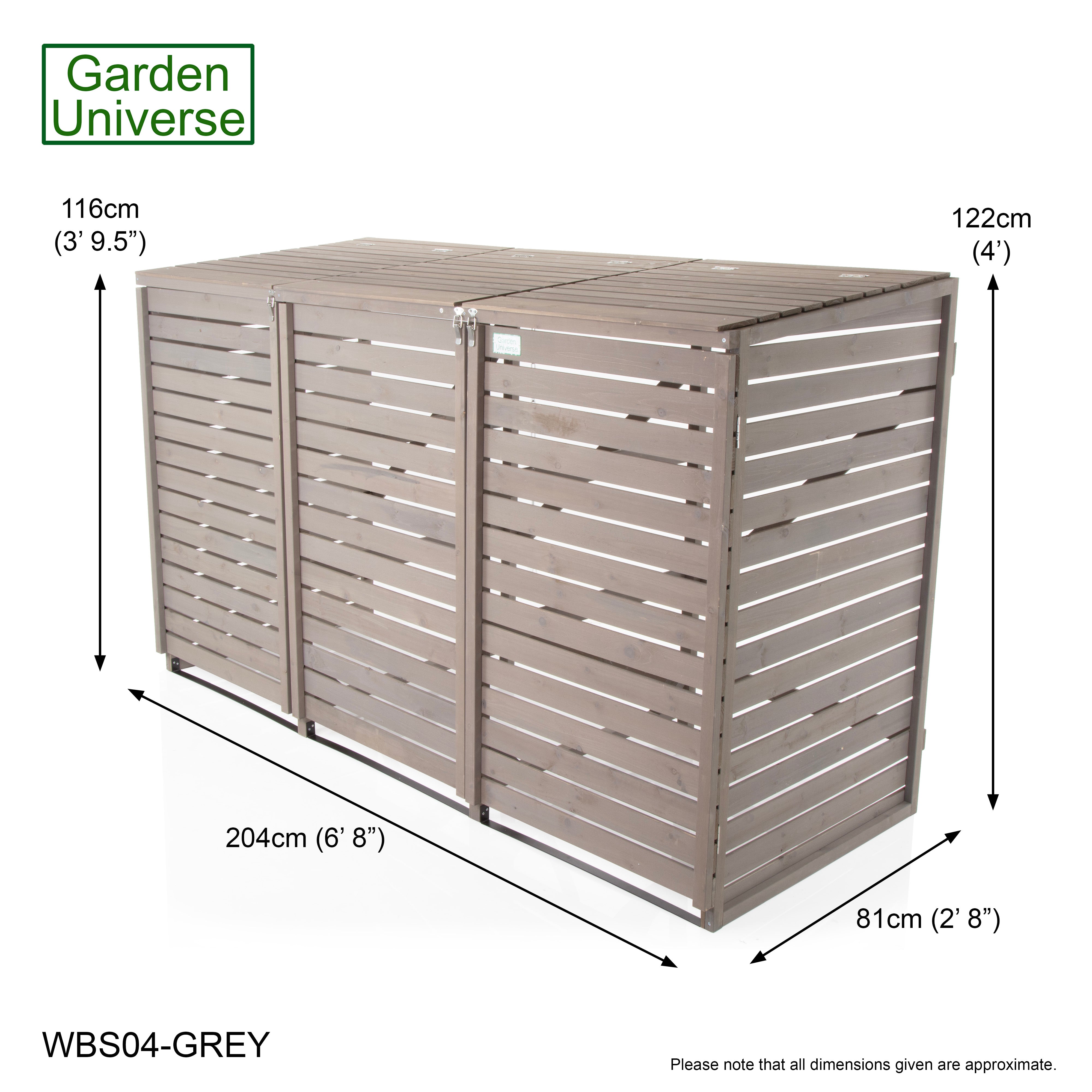 Wheelie Bin Storage Unit Triple Outdoor Storage In Grey 3 x 240 L Bin Store Garden Store WBS04-GREY