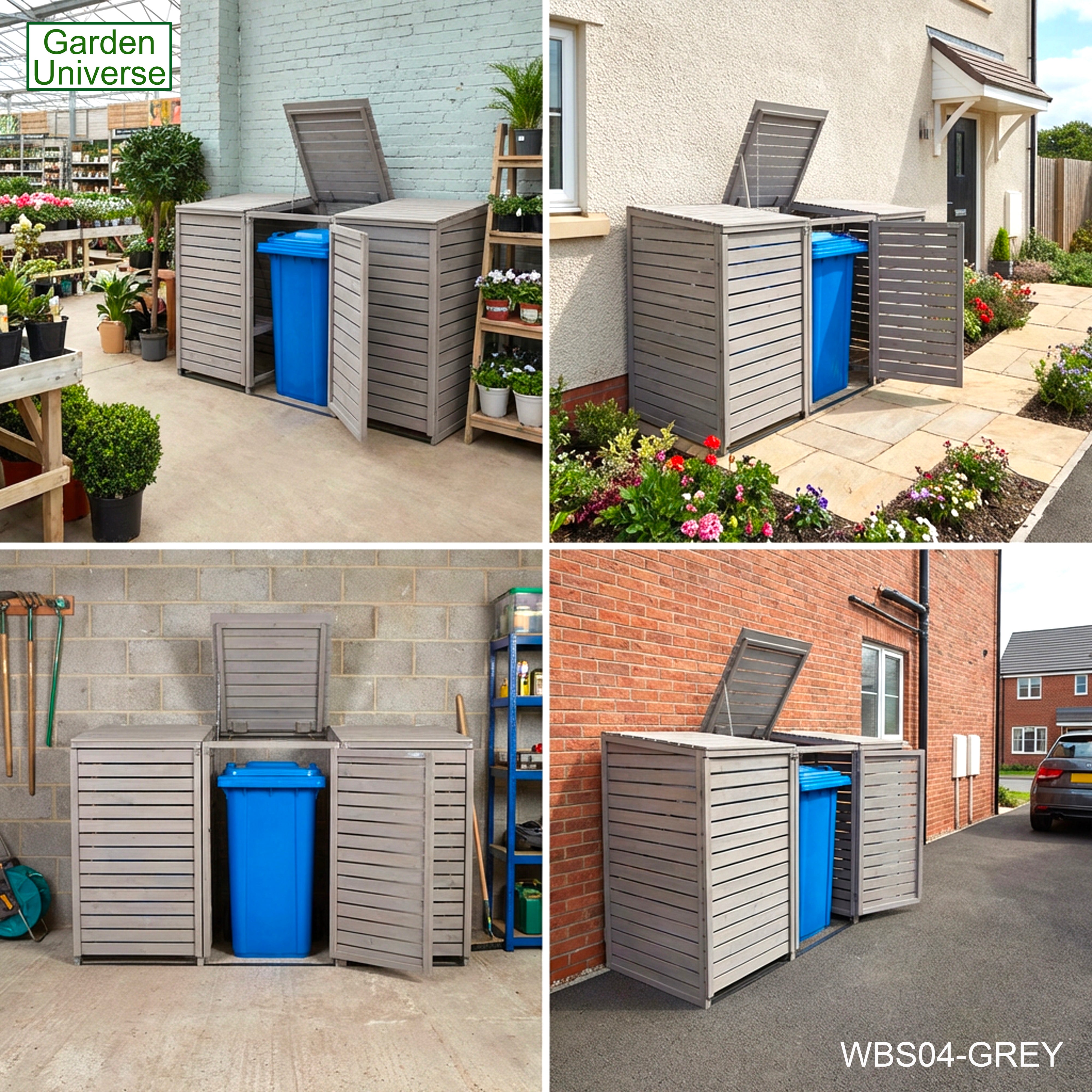 Wheelie Bin Storage Unit Triple Outdoor Storage In Grey 3 x 240 L Bin Store Garden Store WBS04-GREY