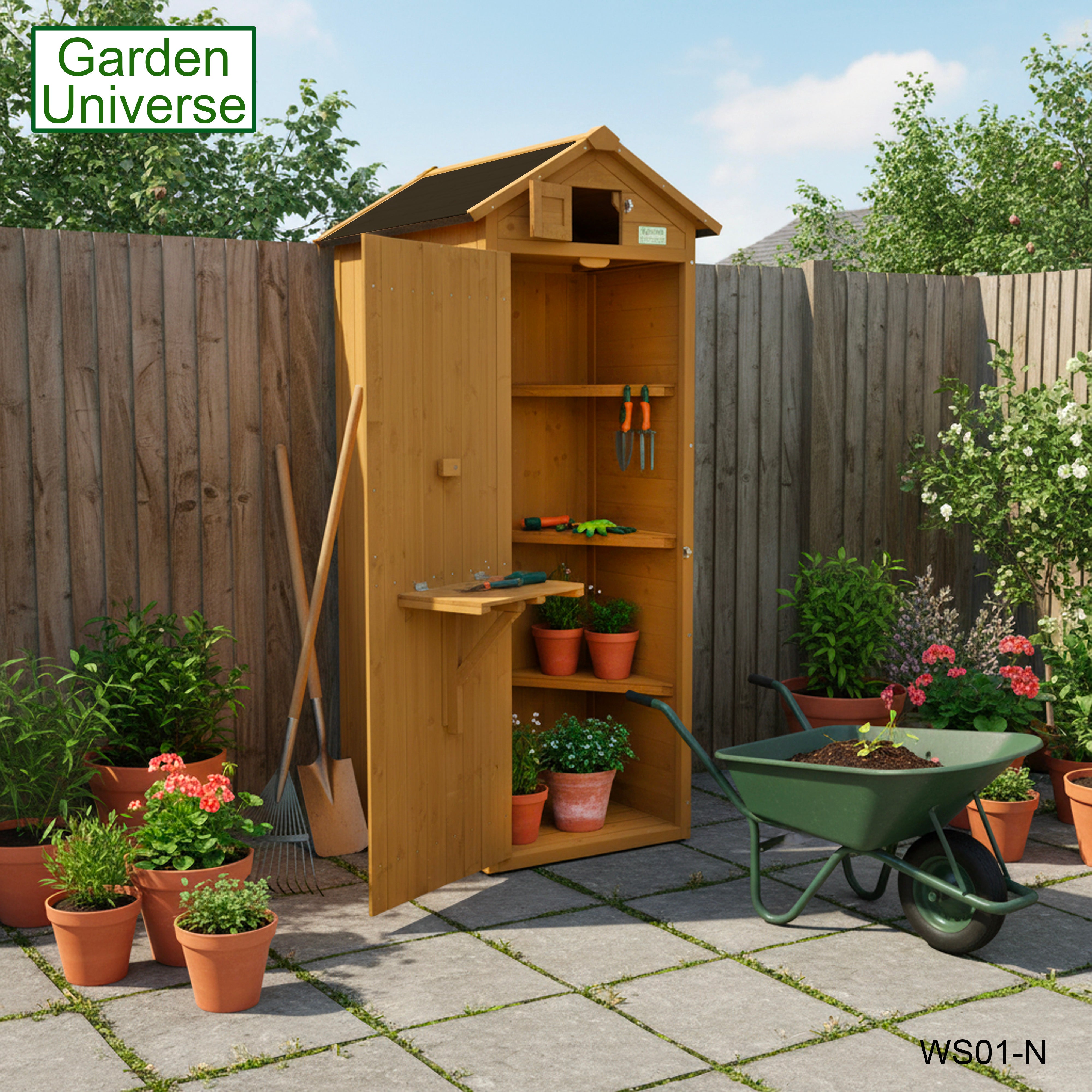 Garden Universe Tool Shed Storage Unit Outdoor Garden Storage In Brown WS01-N