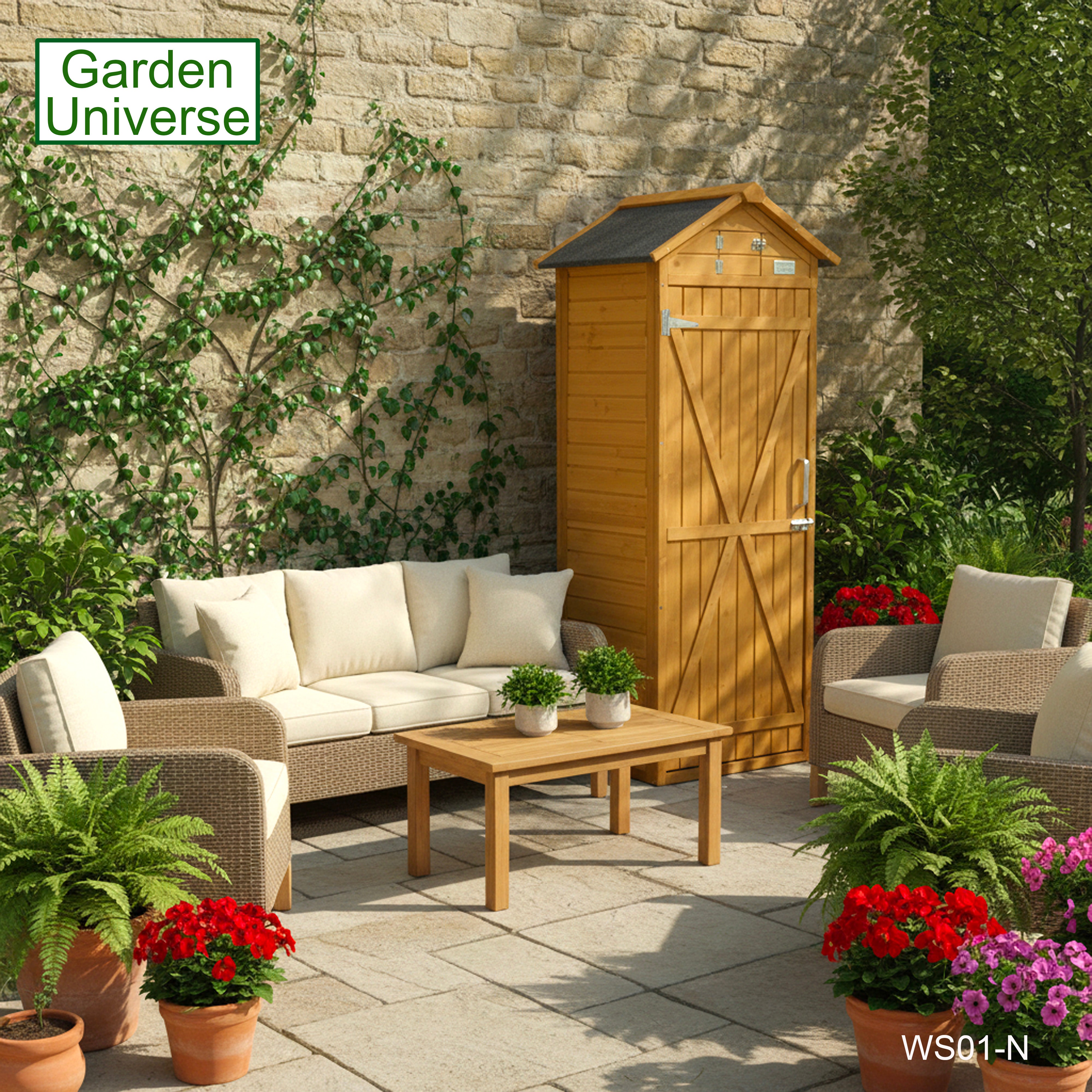 Garden Universe Tool Shed Storage Unit Outdoor Garden Storage In Brown WS01-N