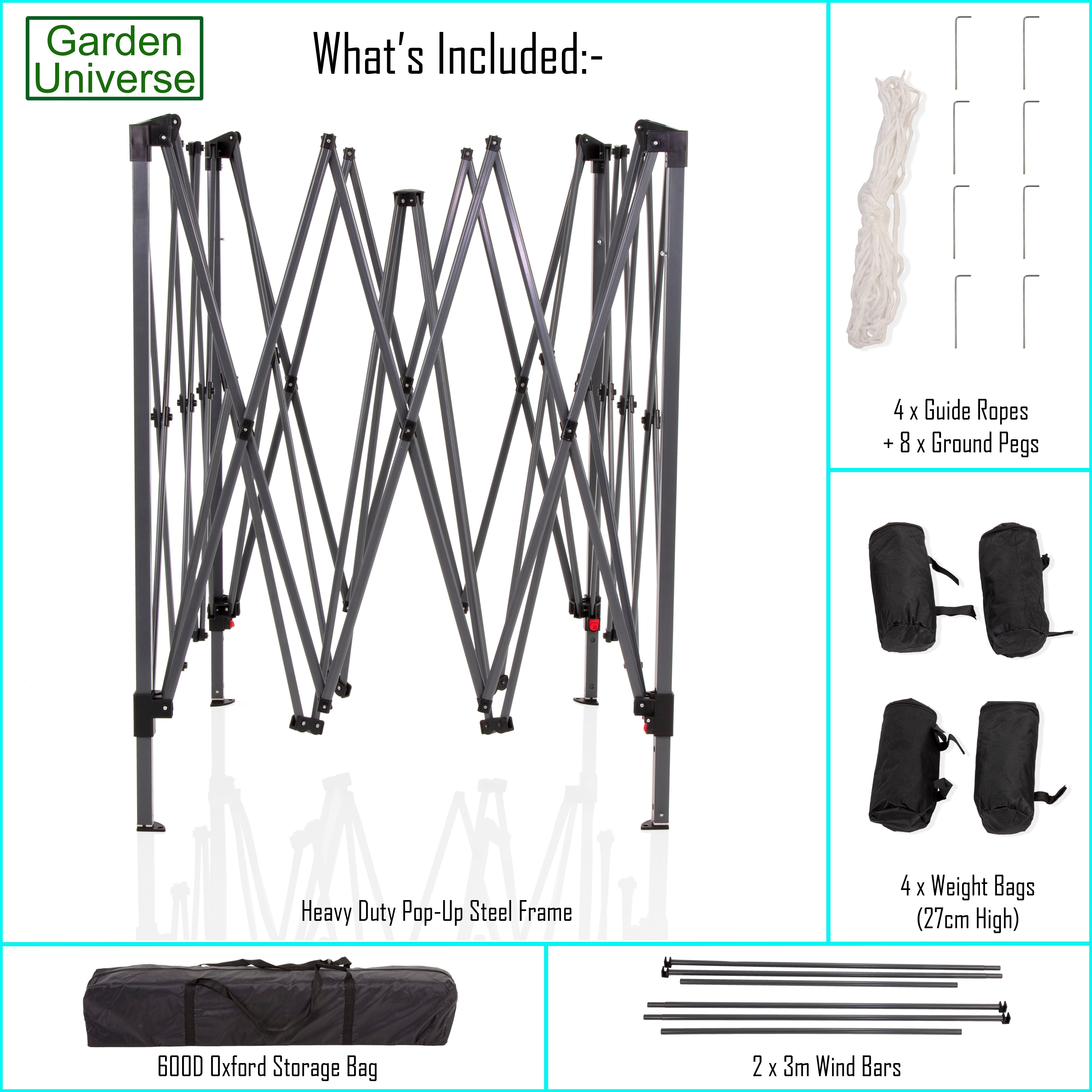 Gazebo 3m x 3m Pop Up in White with Heavy Duty Frame GAZ3x3-White