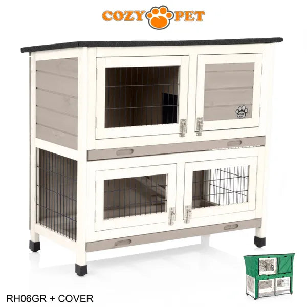 Rabbit Hutch 3ft in Grey and White with Cover - Grey - RH06GR + RH06C